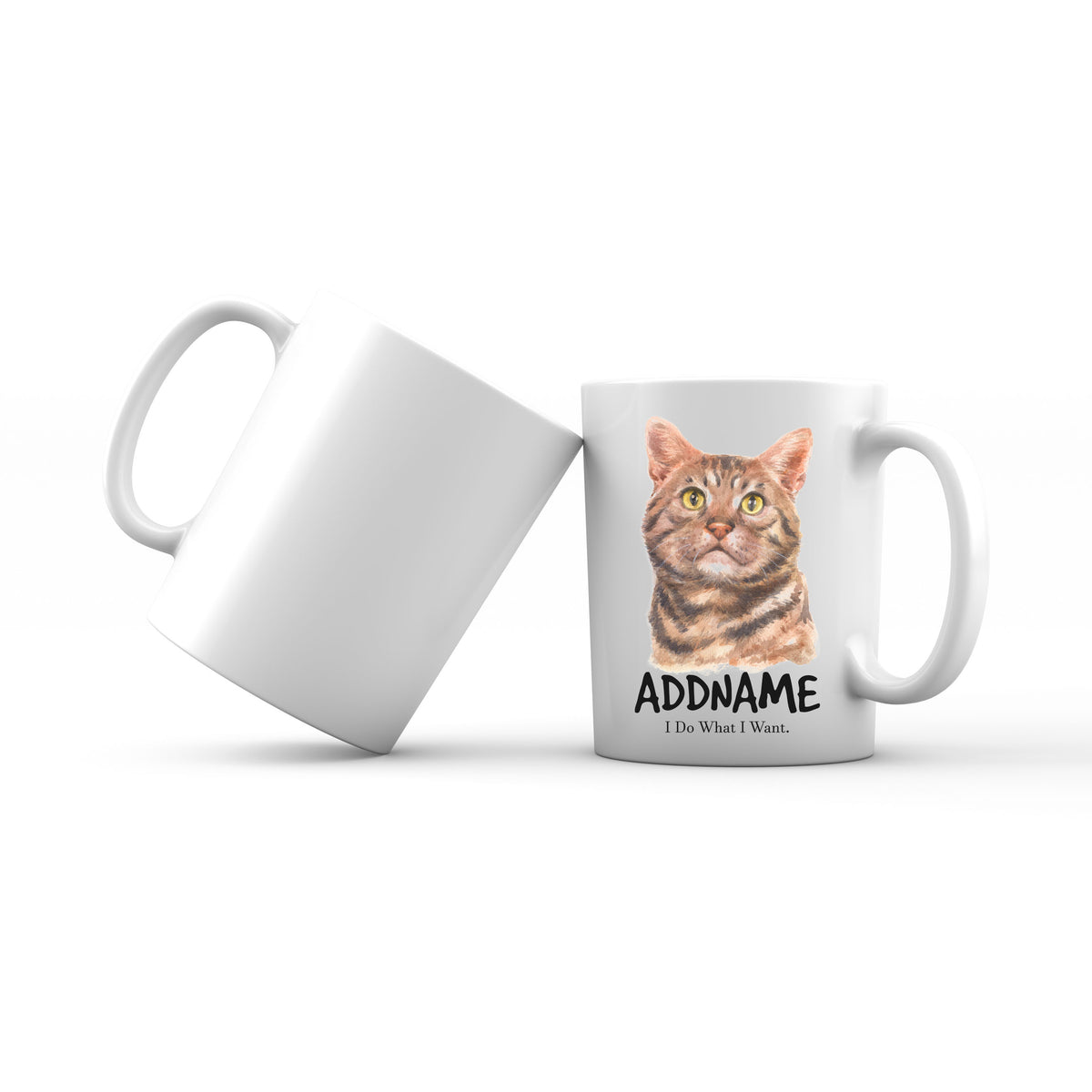 Watercolor Cat American Shorthair Brown I Do What I Want Addname Mug