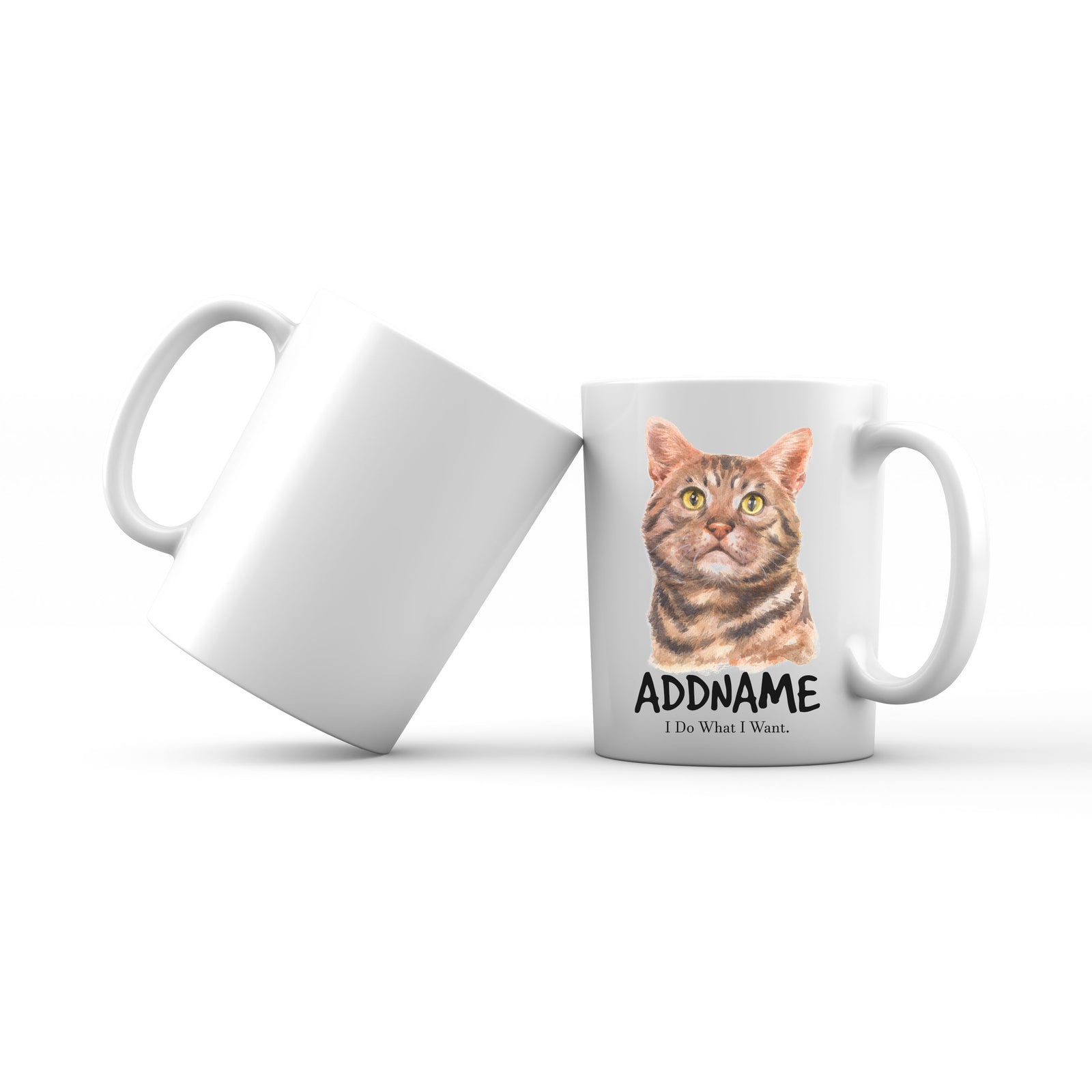 Watercolor Cat American Shorthair Brown I Do What I Want Addname Mug