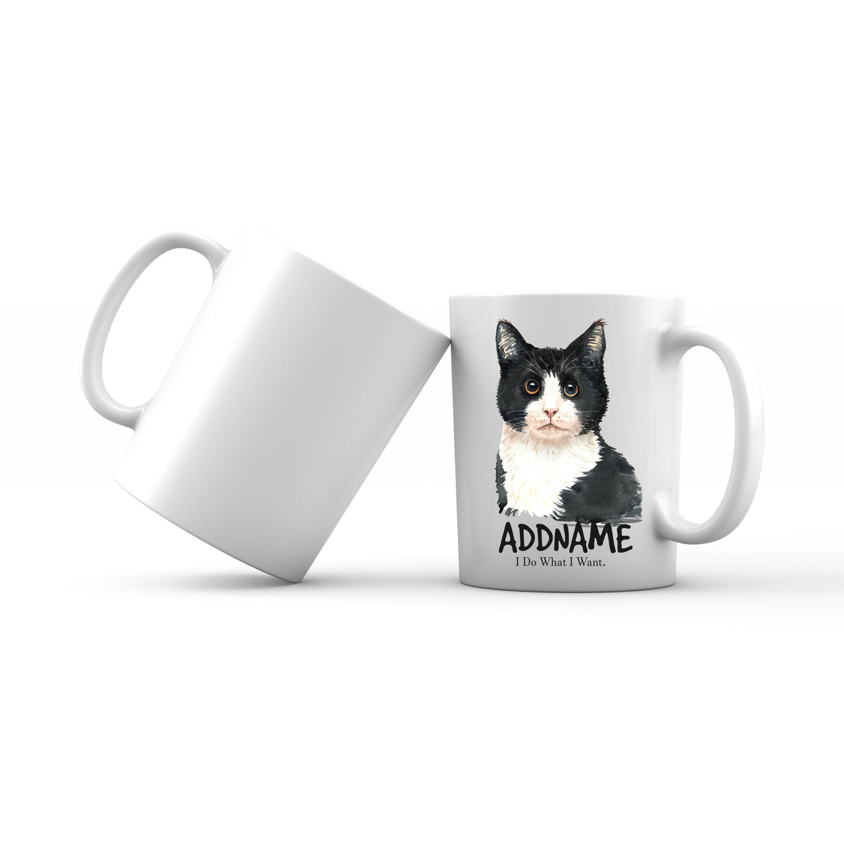 Watercolor Cat Black &amp; White Cat I Do What I Want Addname Mug