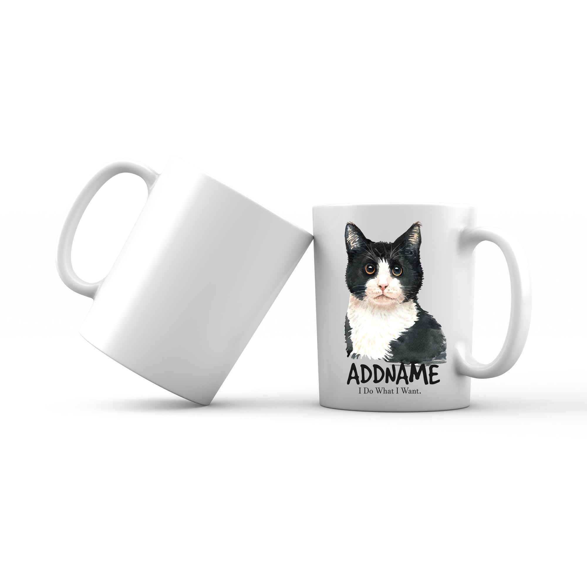 Watercolor Cat Black & White Cat I Do What I Want Addname Mug