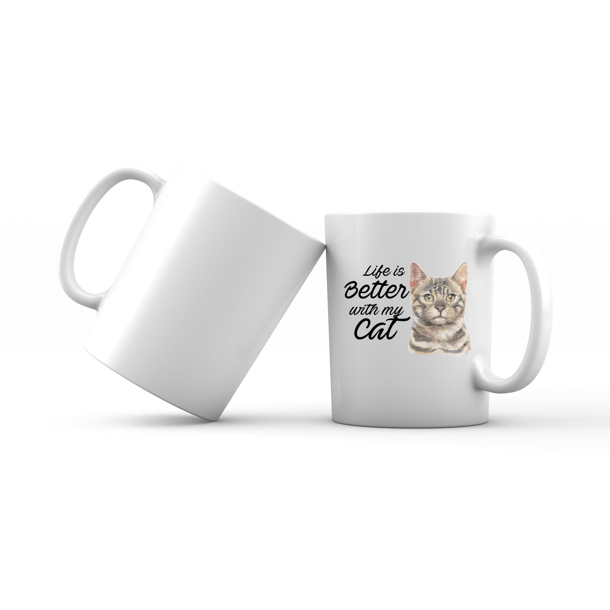 Watercolor Life is Better With My Cat Bengal Grey Addname Mug
