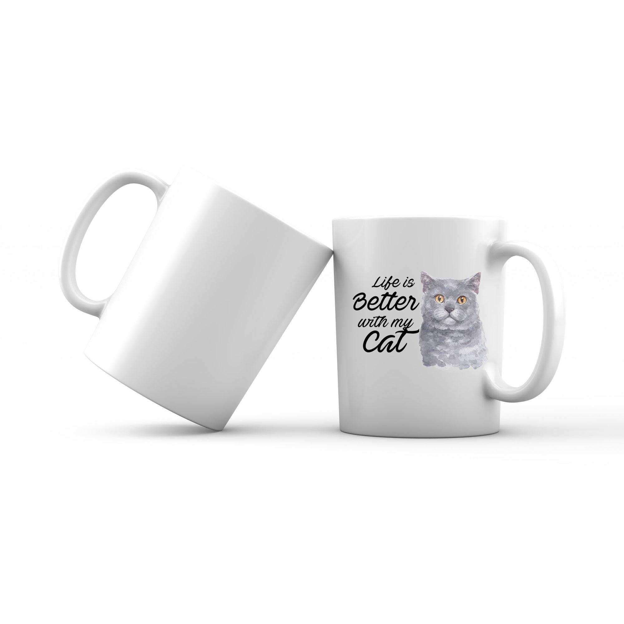 Watercolor Life is Better With My Cat British Shorthair Grey Addname Mug