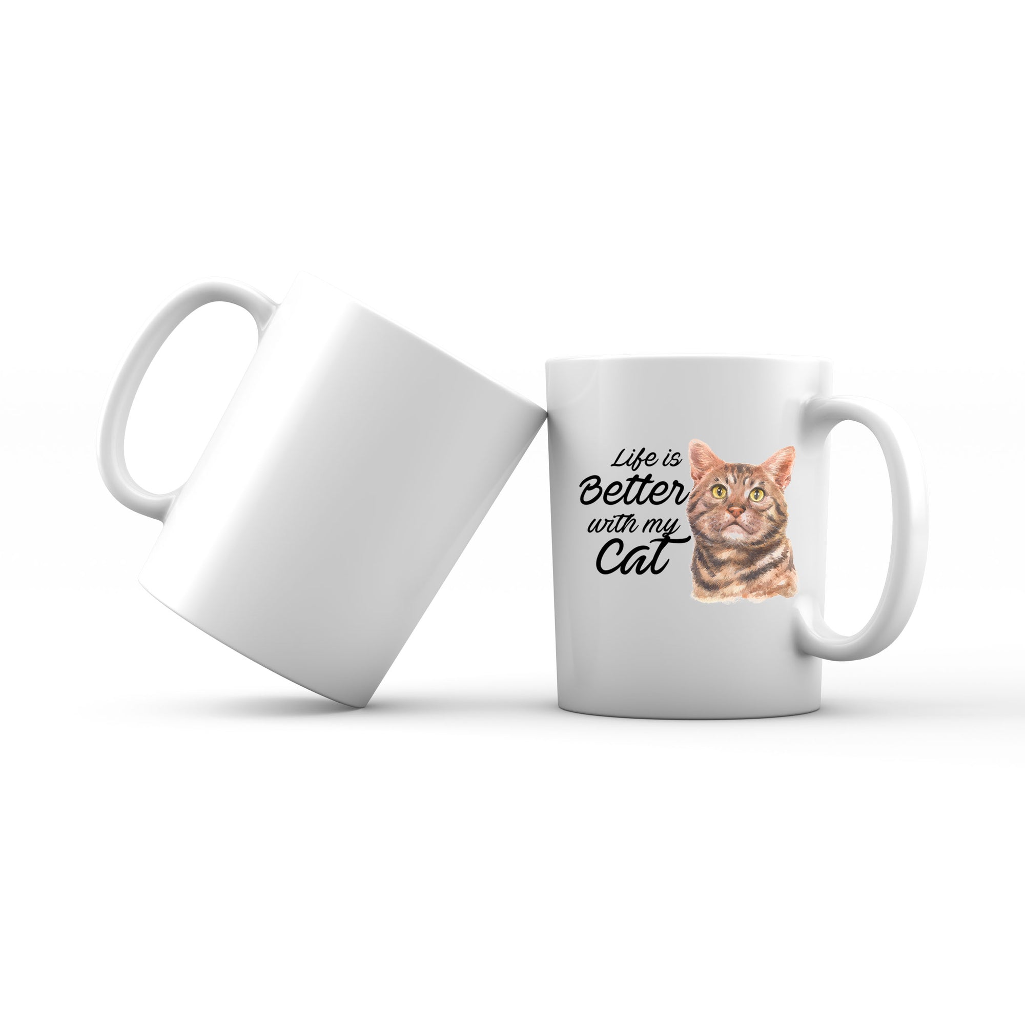 Watercolor Life is Better With My Cat Brown American Shorthair Cat Addname Mug