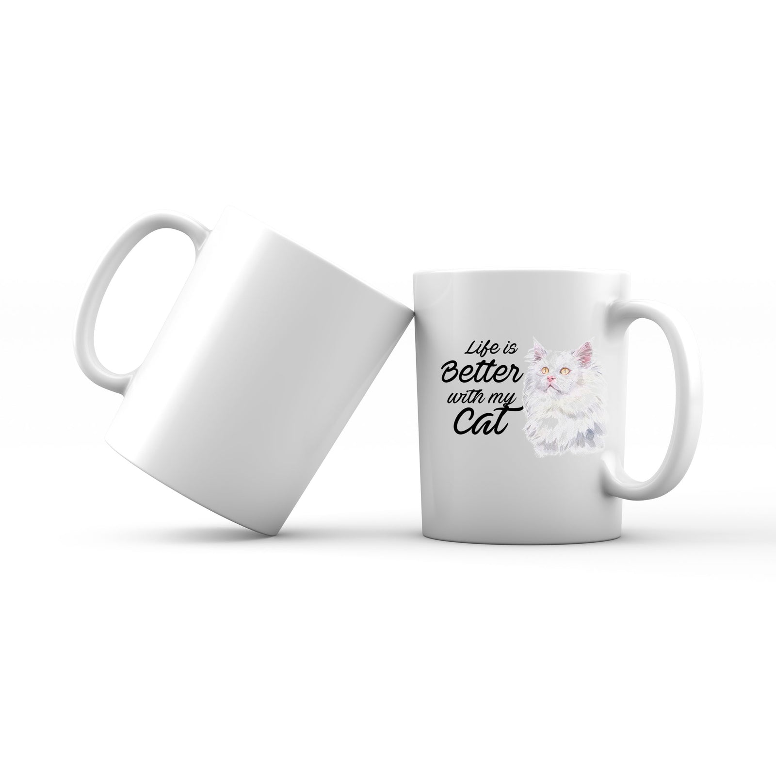 Watercolor Life is Better With My Cat Deutsch Langhaar Katzen Addname Mug