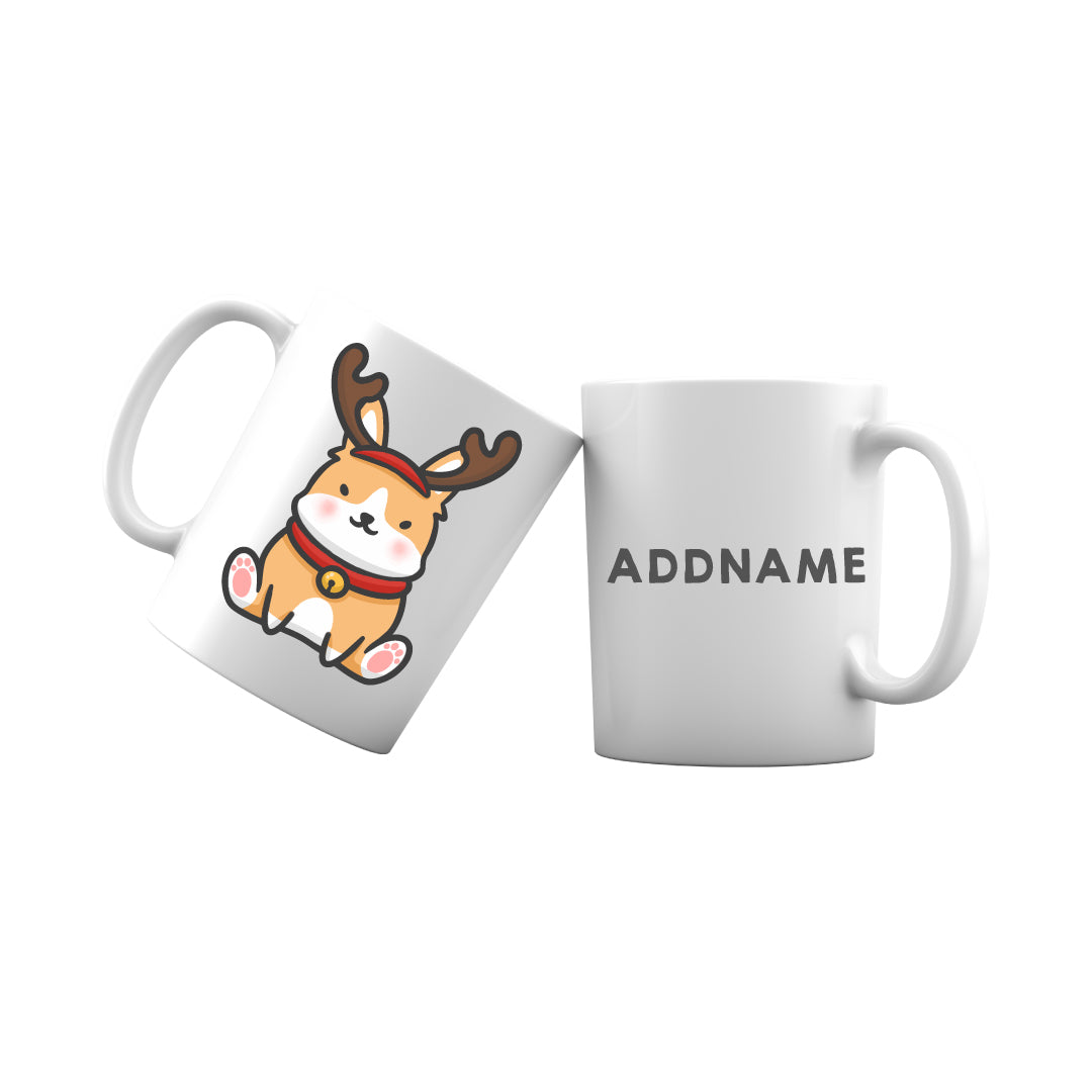 Xmas Cute Dog With Reindeer Antlers Addname Mug
