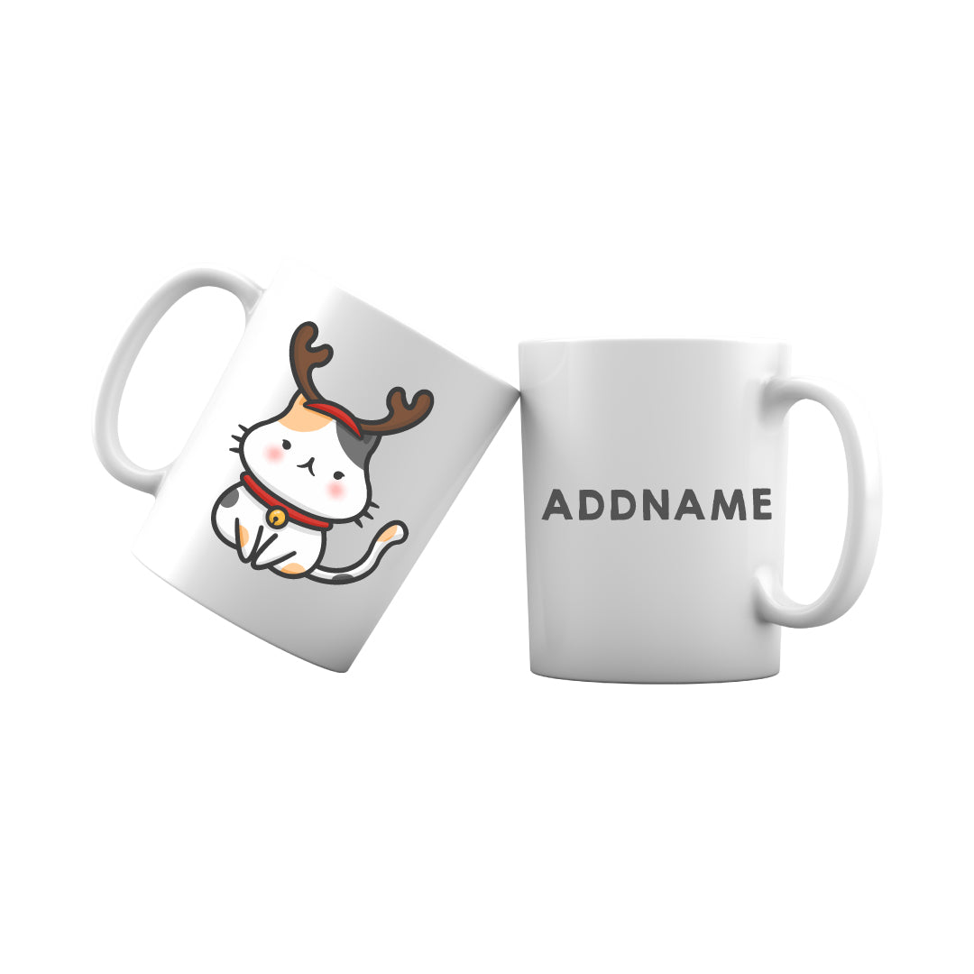 Xmas Cute Cat With Reindeer Antlers Addname Mug
