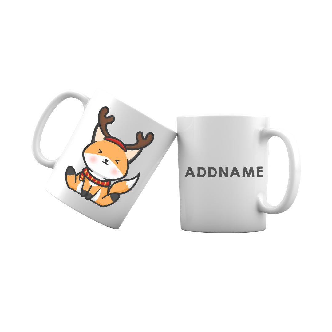 Xmas Cute Fox With Reindeer Antlers Addname Mug