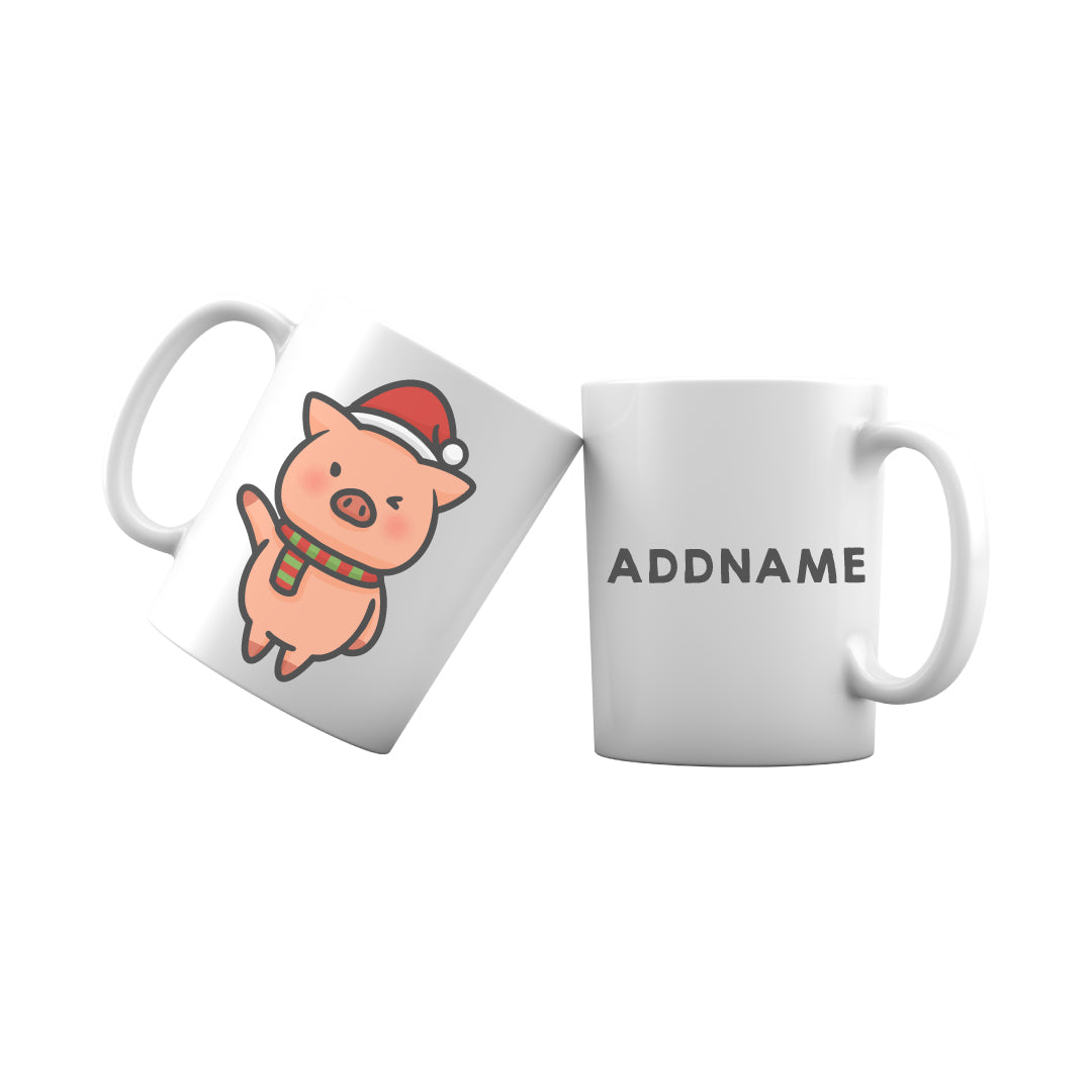 Xmas Cute Pig Christmas Hat Addname Mug