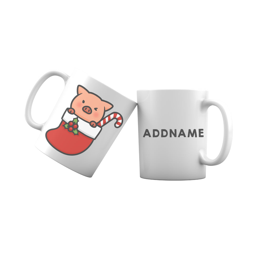 Xmas Cute Pig In Christmas Sock Addname Mug