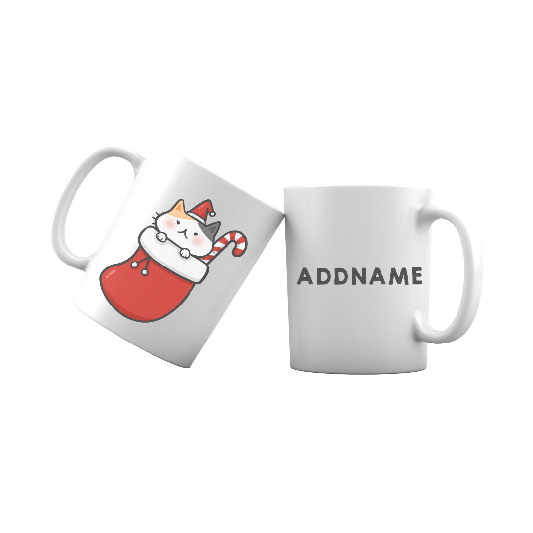 Xmas Cute Cat In Christmas Sock Addname Mug