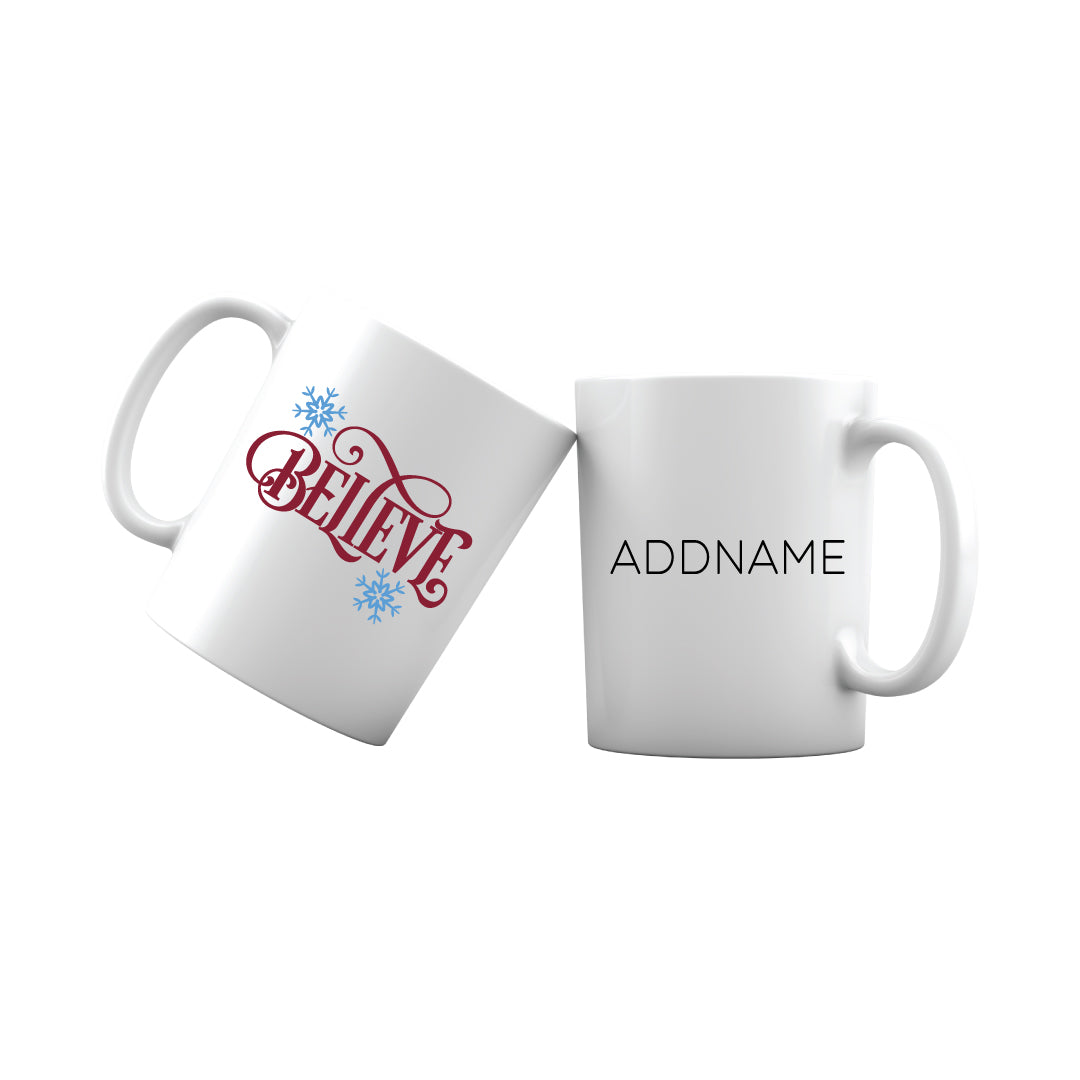 Xmas Believe with Snowflakes Mug