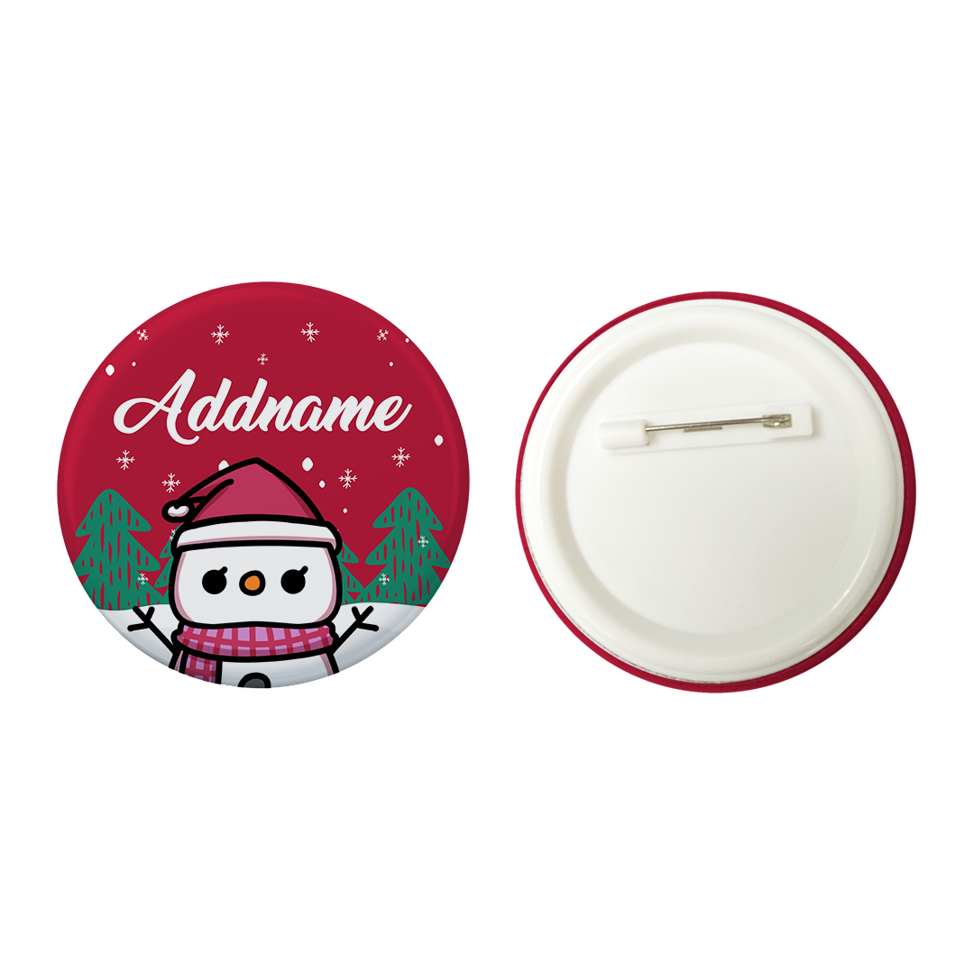 Xmas Little Girl Snowman Red Button Badge with Back Pin (58mm)