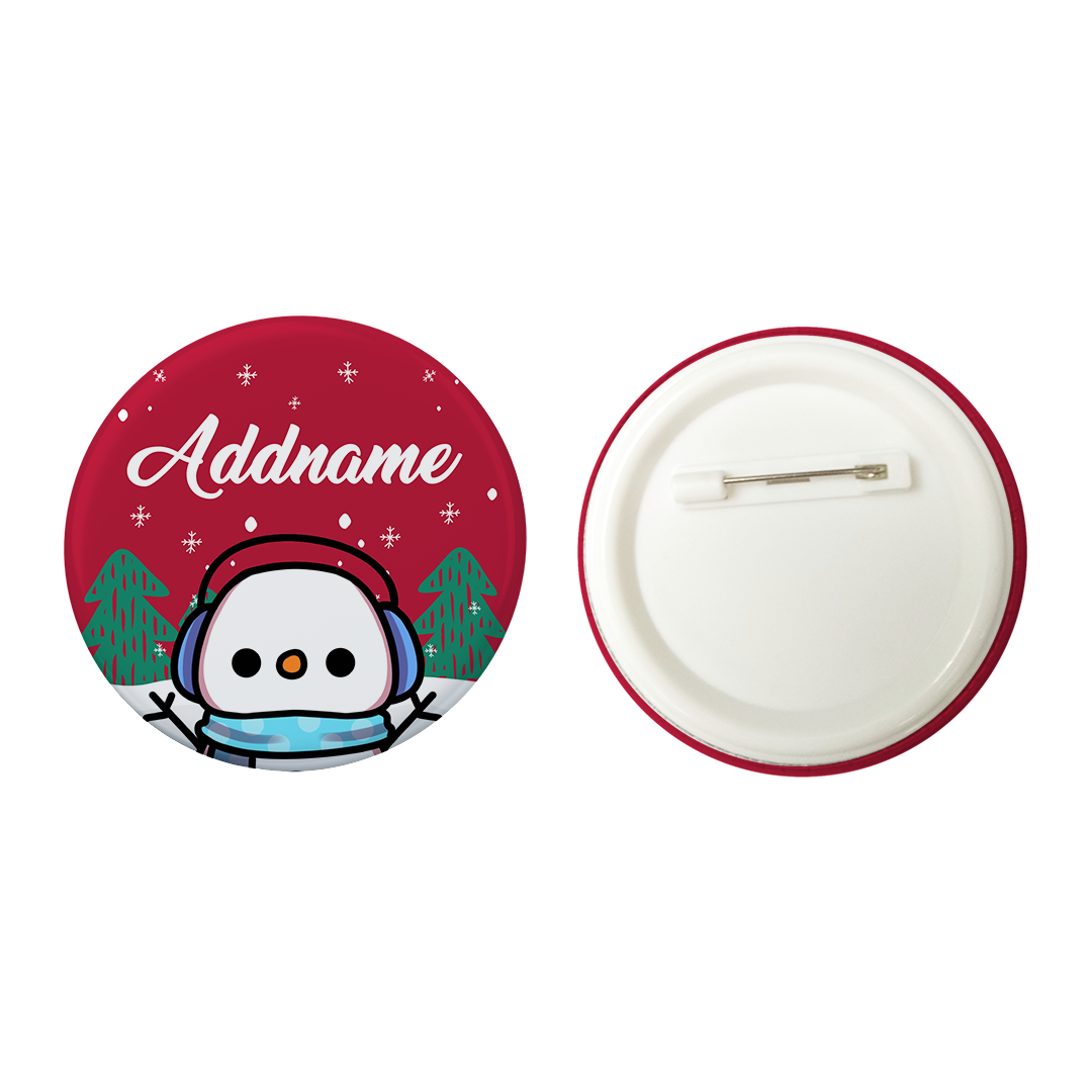 Xmas Little Boy Snowman Red Button Badge with Back Pin (58mm)