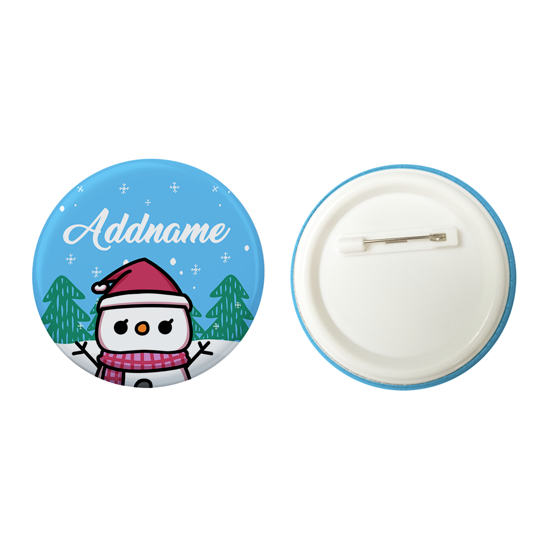 Xmas Little Girl Snowman Blue Button Badge with Back Pin (58mm)