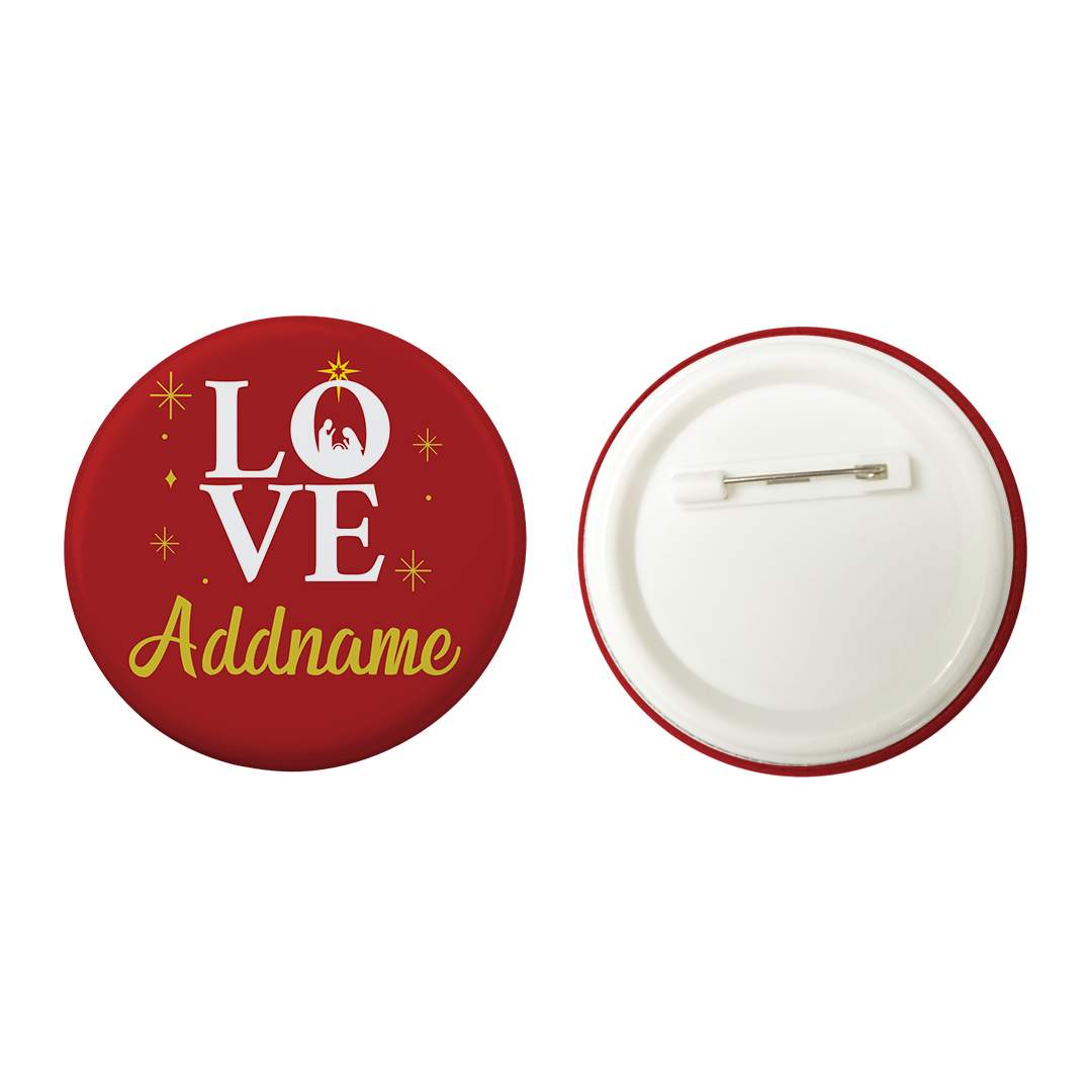 Xmas LOVE Nativity Scene Red Button Badge with Back Pin (58mm)