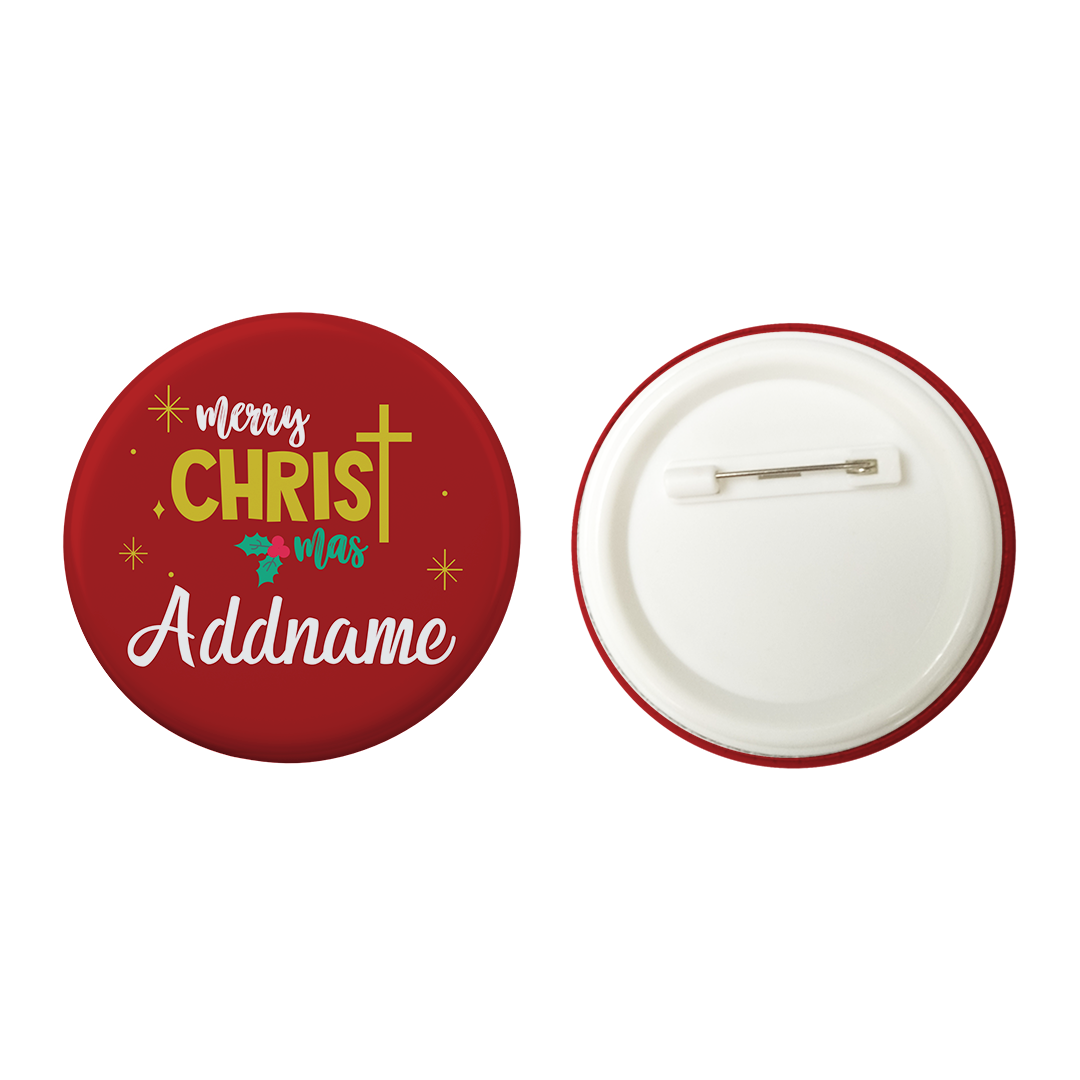 Xmas Merry Christmas with Cross Red Button Badge with Back Pin (58mm)