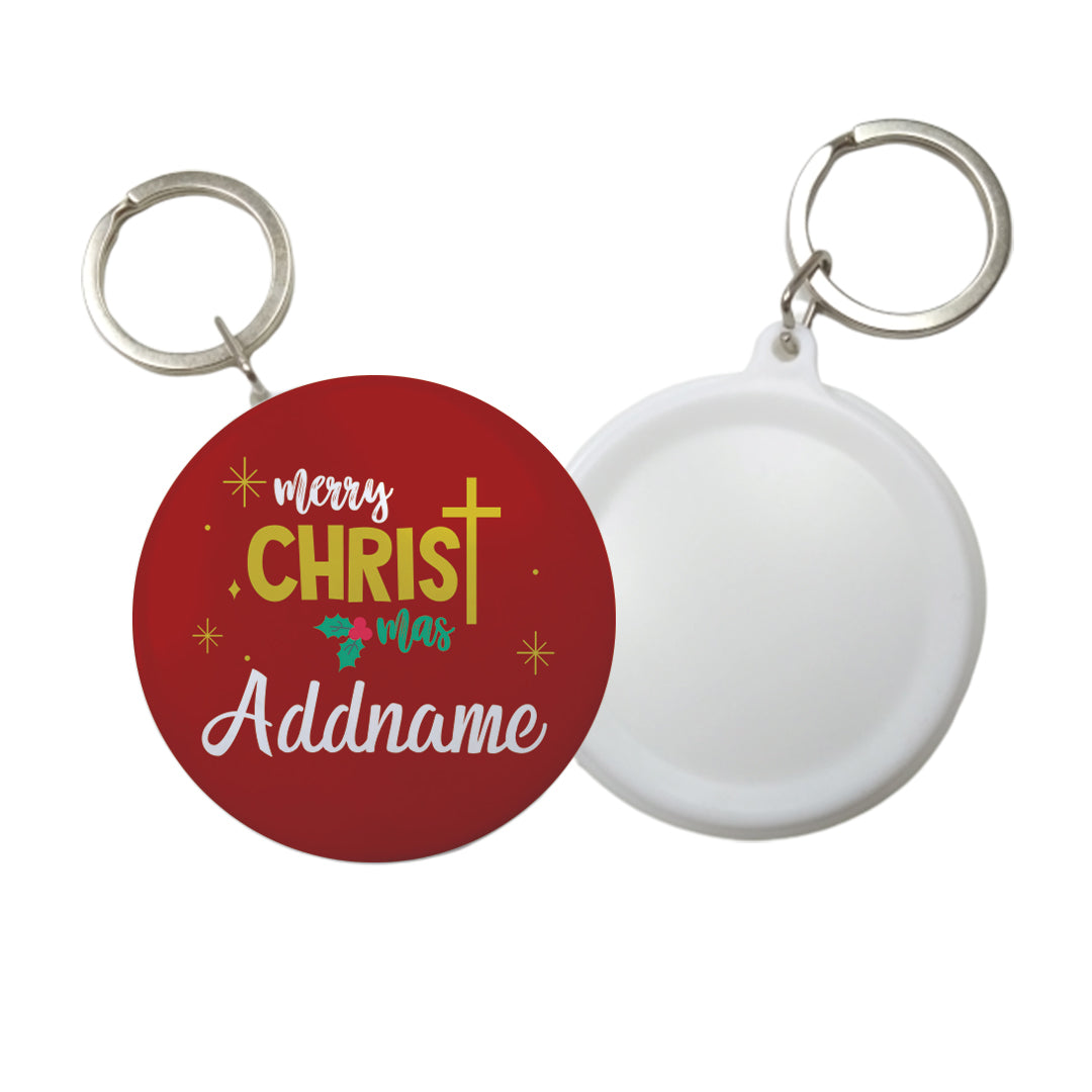 Xmas Merry Christmas with Cross Red Button Badge with Key Ring (58mm)