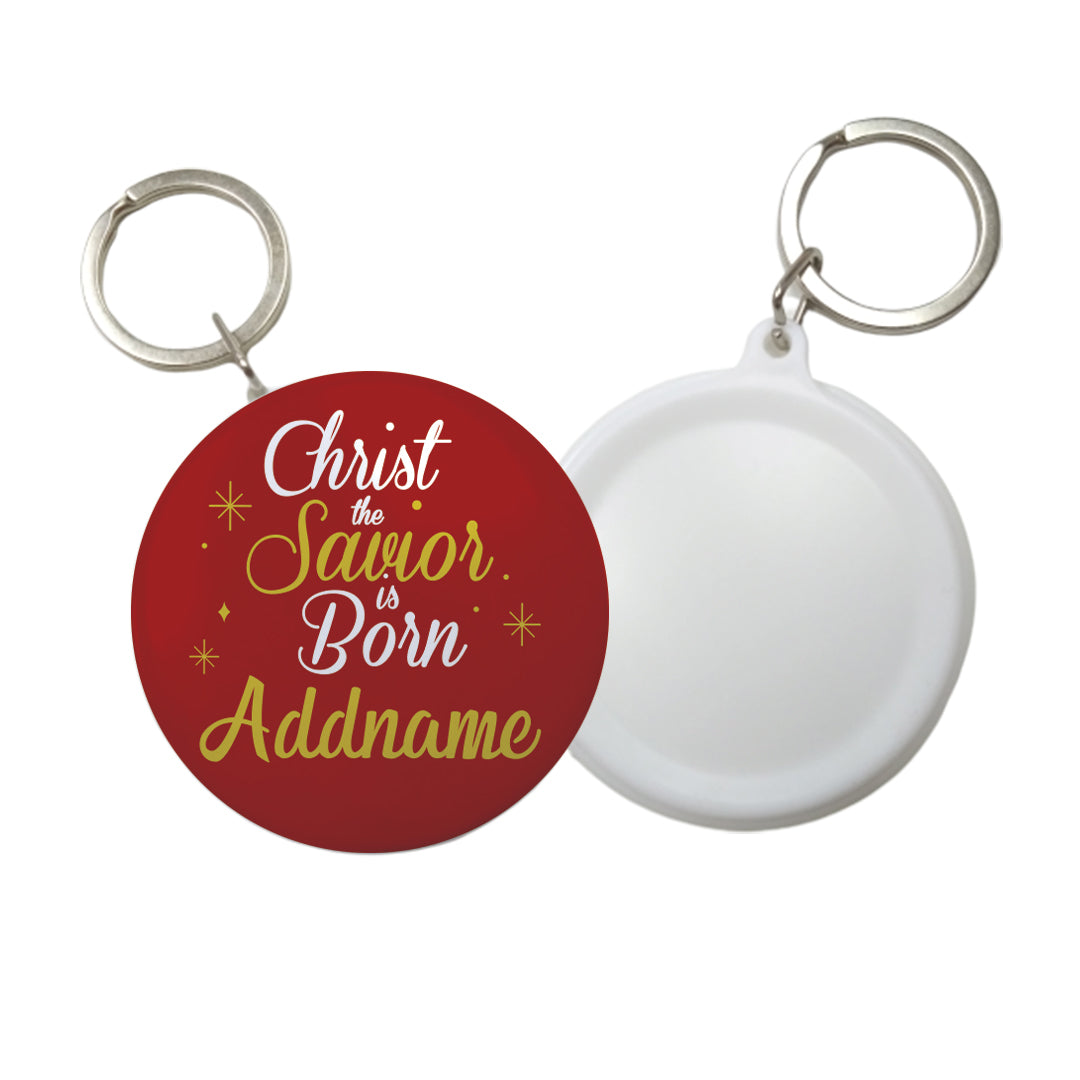 Xmas Christ the Savior is Born Red Button Badge with Key Ring (58mm)
