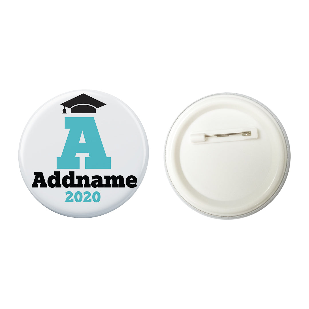 Graduation Series Cap with Initial and Year Blue Button Badge with Back Pin (58mm)