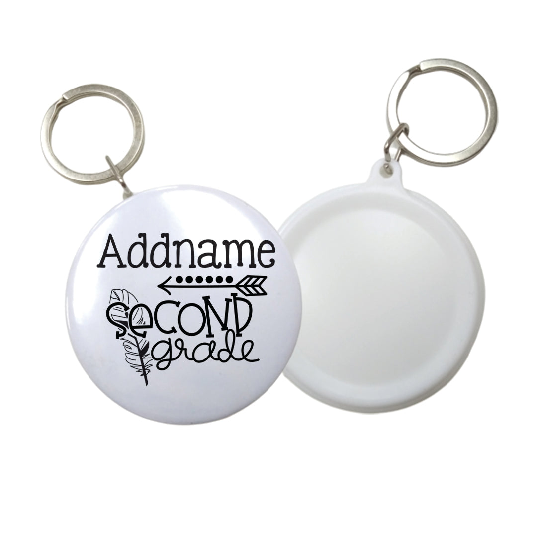 Graduation Series Second Grade with Feather Button Badge with Key Ring (58mm)