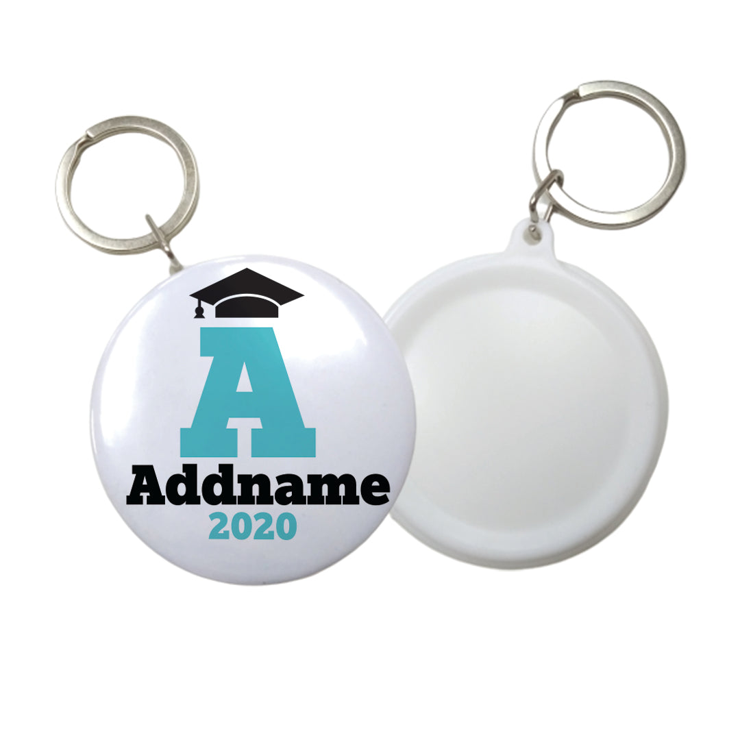 Graduation Series Cap with Initial and Year Blue Button Badge with Key Ring (58mm)