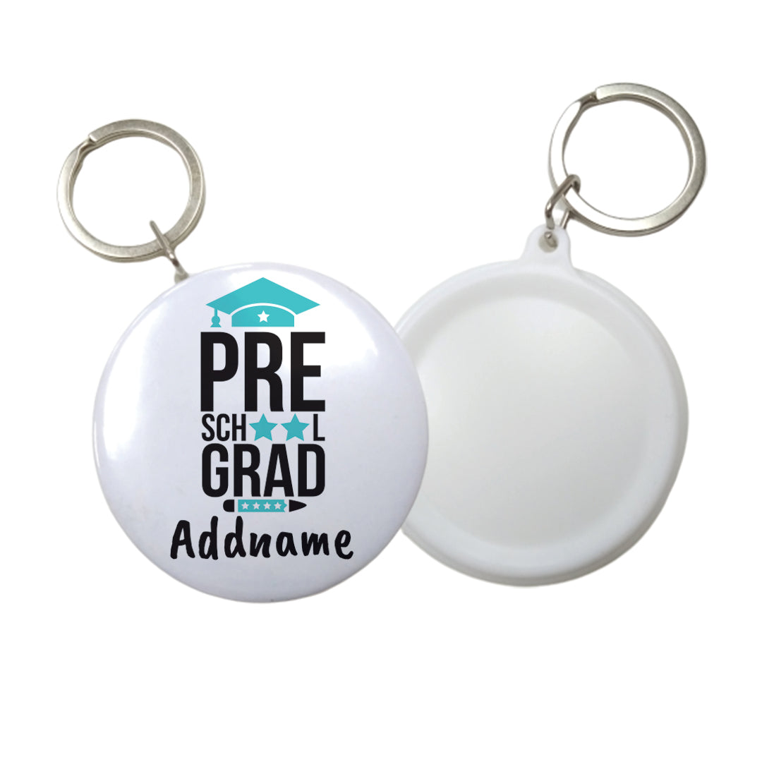 Graduation Series Pre-School Grad Blue Stars Button Badge with Key Ring (58mm)