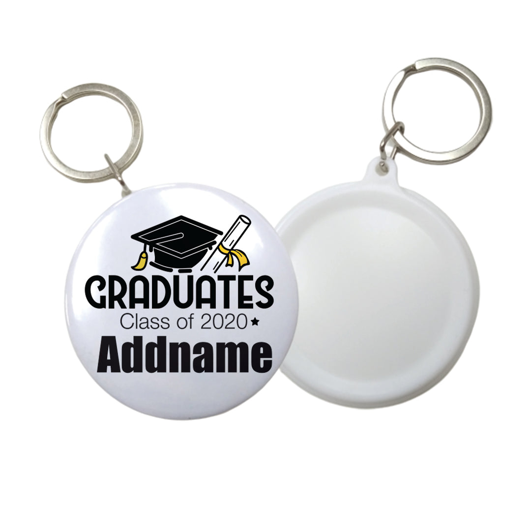 Graduation Series Cap with Scroll Graduates Button Badge with Key Ring (58mm)