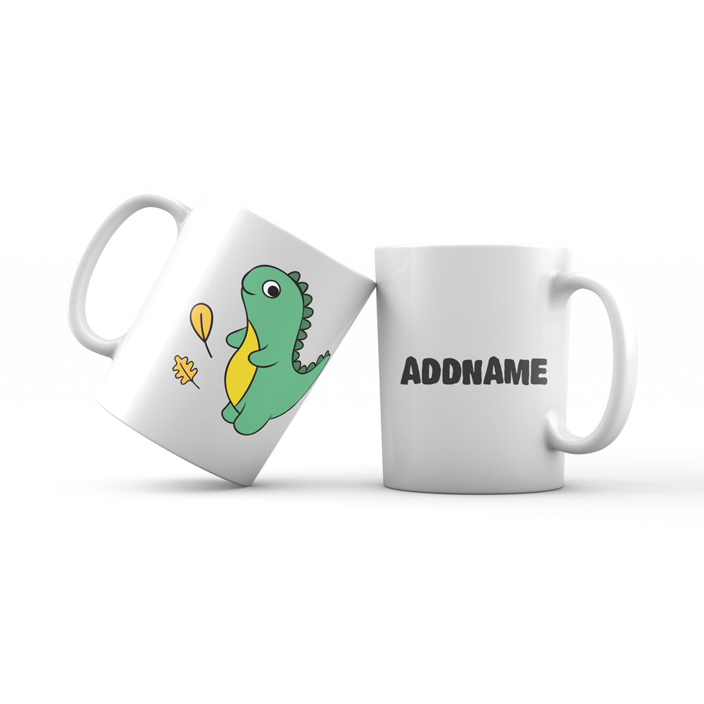 Super Cute Dinosaur With Yellow Leaves Mug