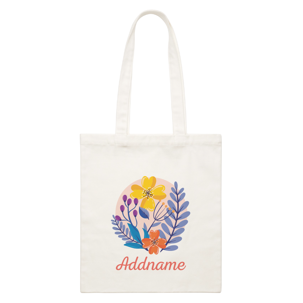 Floral Design With Red Add Name White Canvas Bag