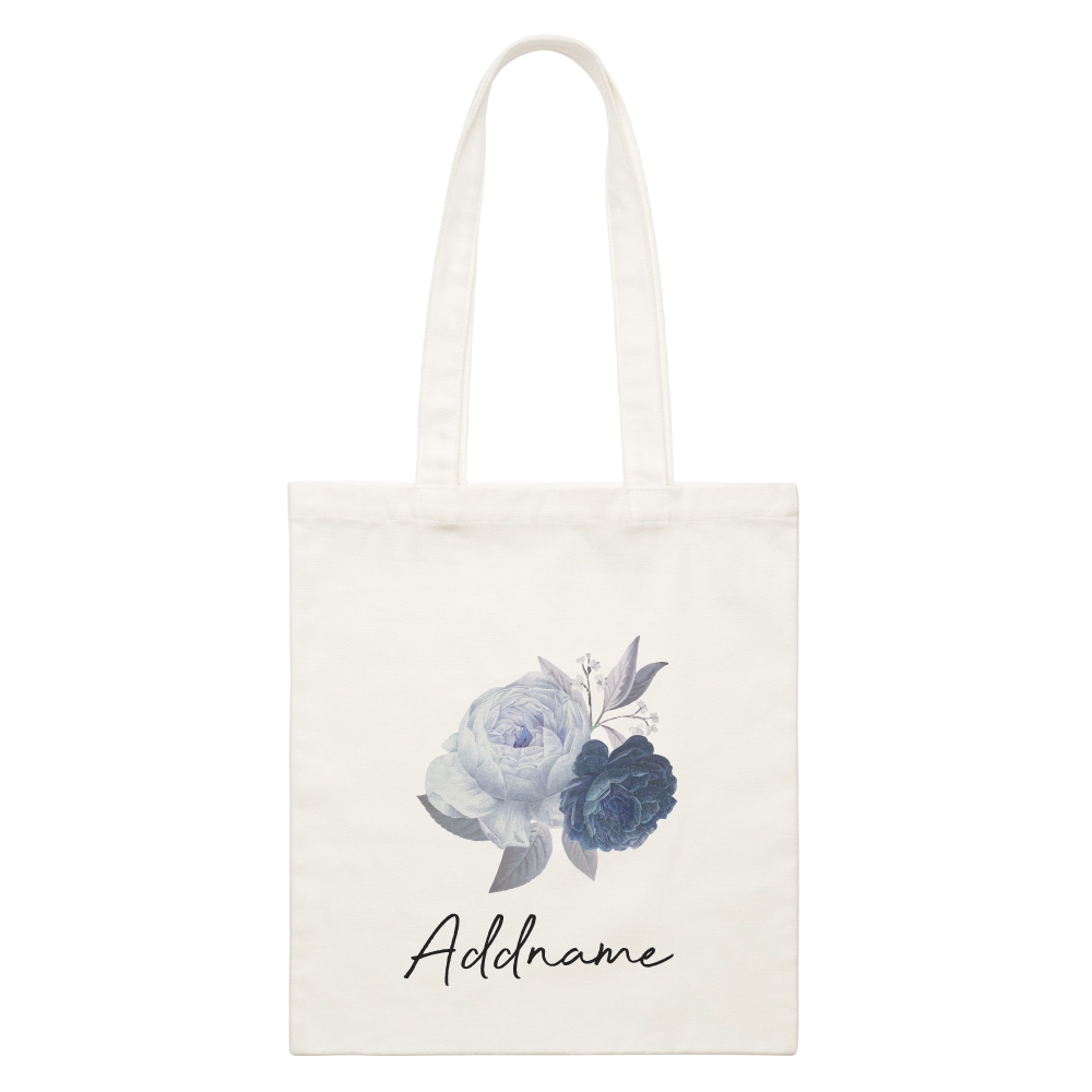 Pastel Flower Series Blue Rose White Canvas Bag