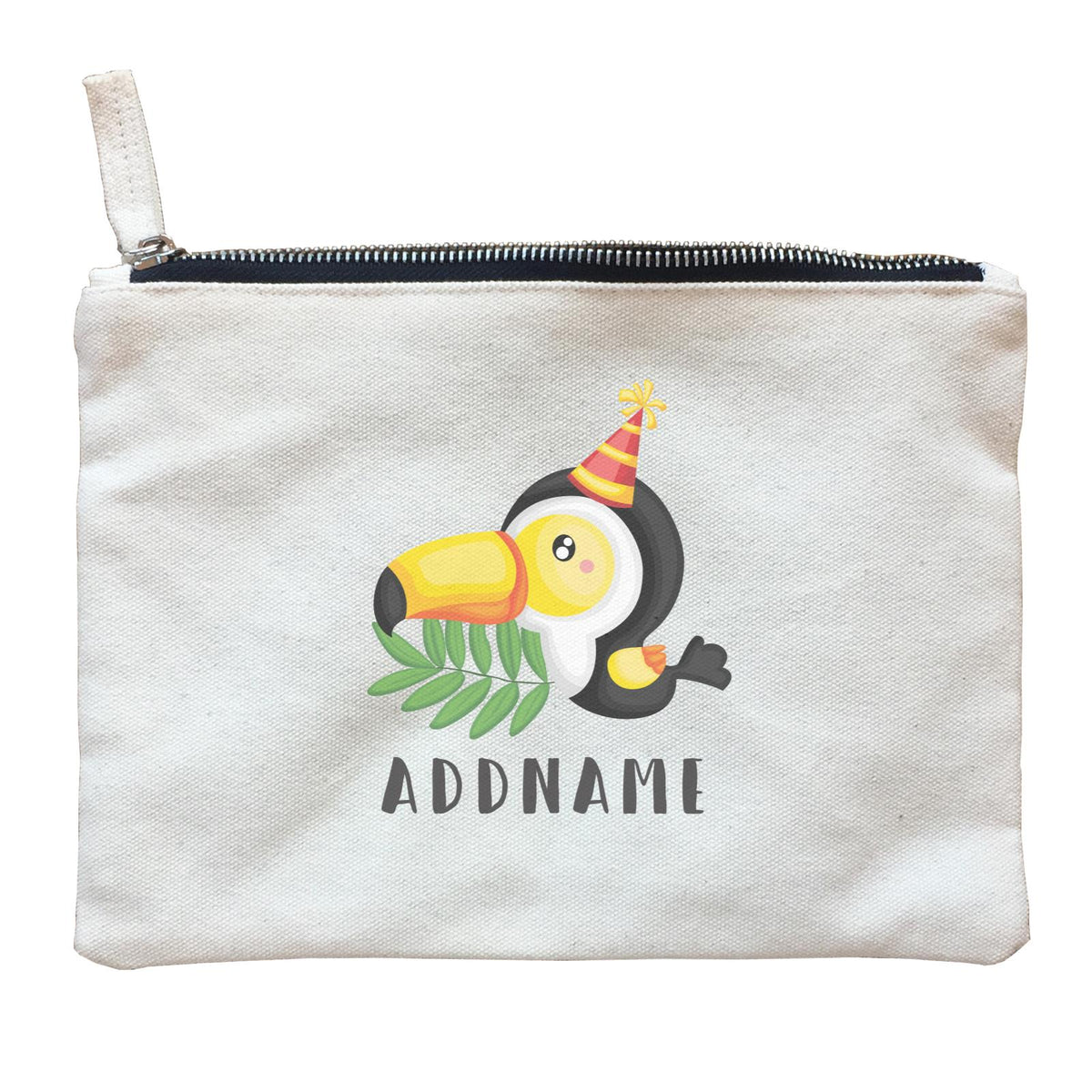 Birthday Safari Hornbill Wearing Party Hat Addname Zipper Pouch