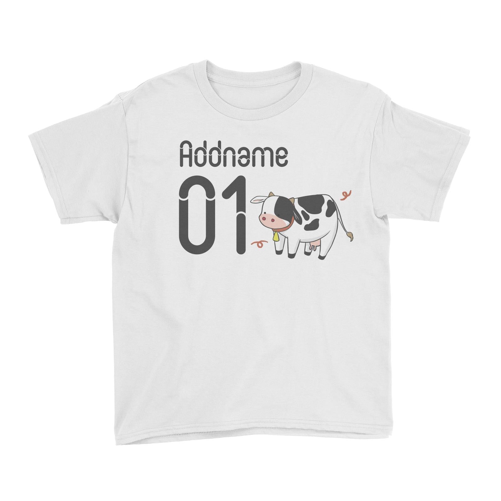 Name and Number Cute Hand Drawn Style Cow Kid's T-Shirt (FLASH DEAL)