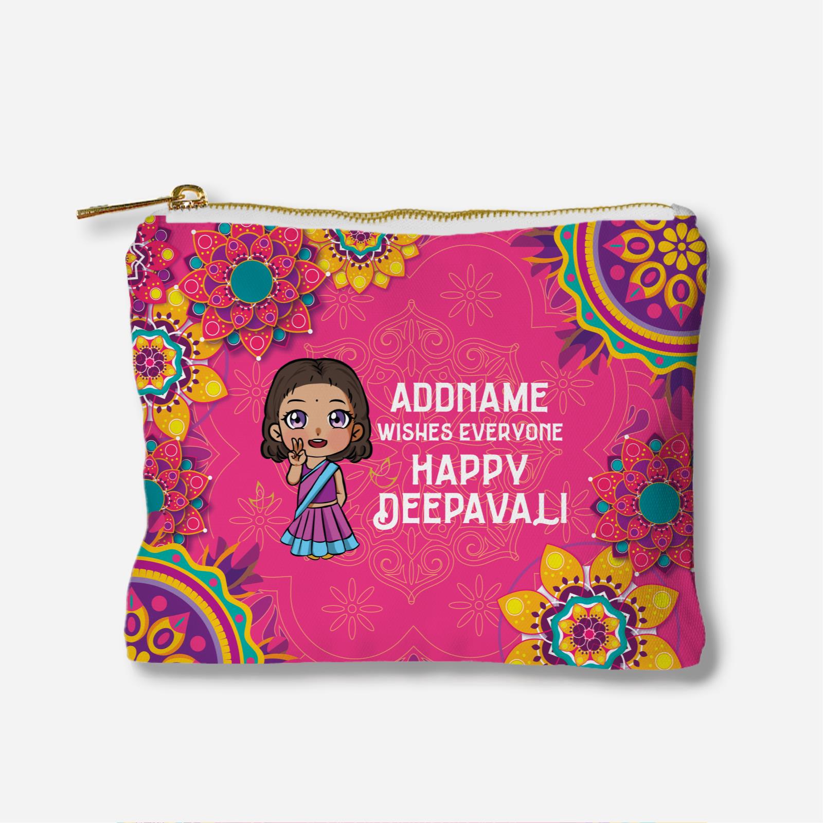 Deepavali Chibi Full Print Zipper Pouch - Little Girl Front Addname Wishes Everyone Deepavali