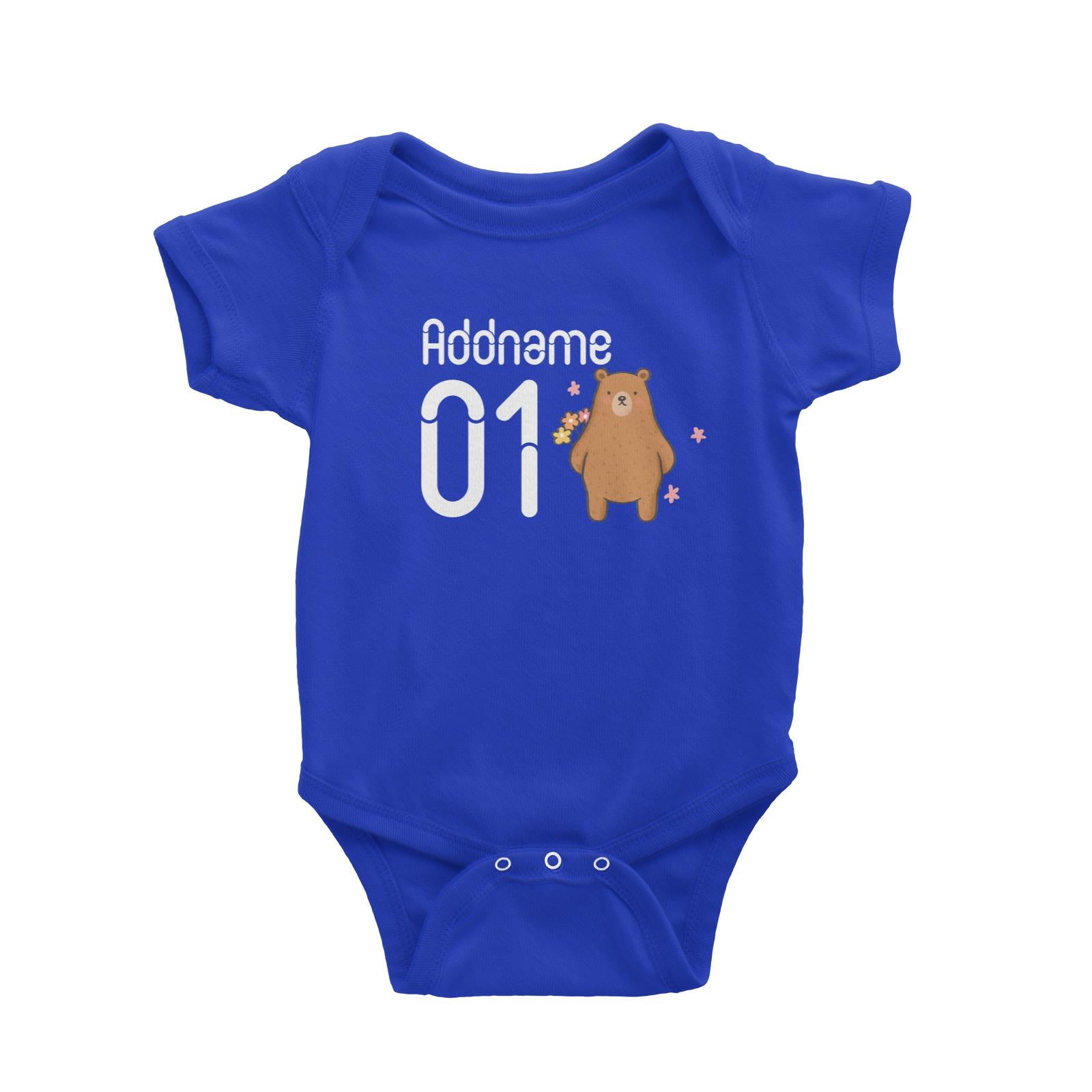 Name and Number Cute Hand Drawn Style Bear Baby Romper