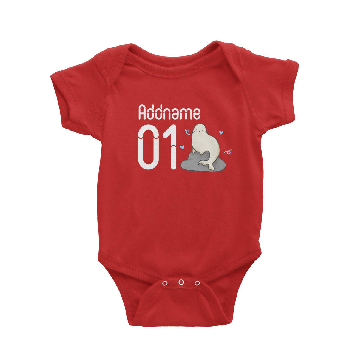 Name and Number Cute Hand Drawn Style Seal Baby Romper
