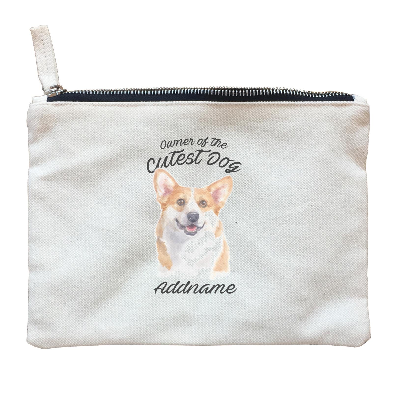 Watercolor Dog Owner Of The Cutest Dog Welsh Corgi Smile Addname Zipper Pouch