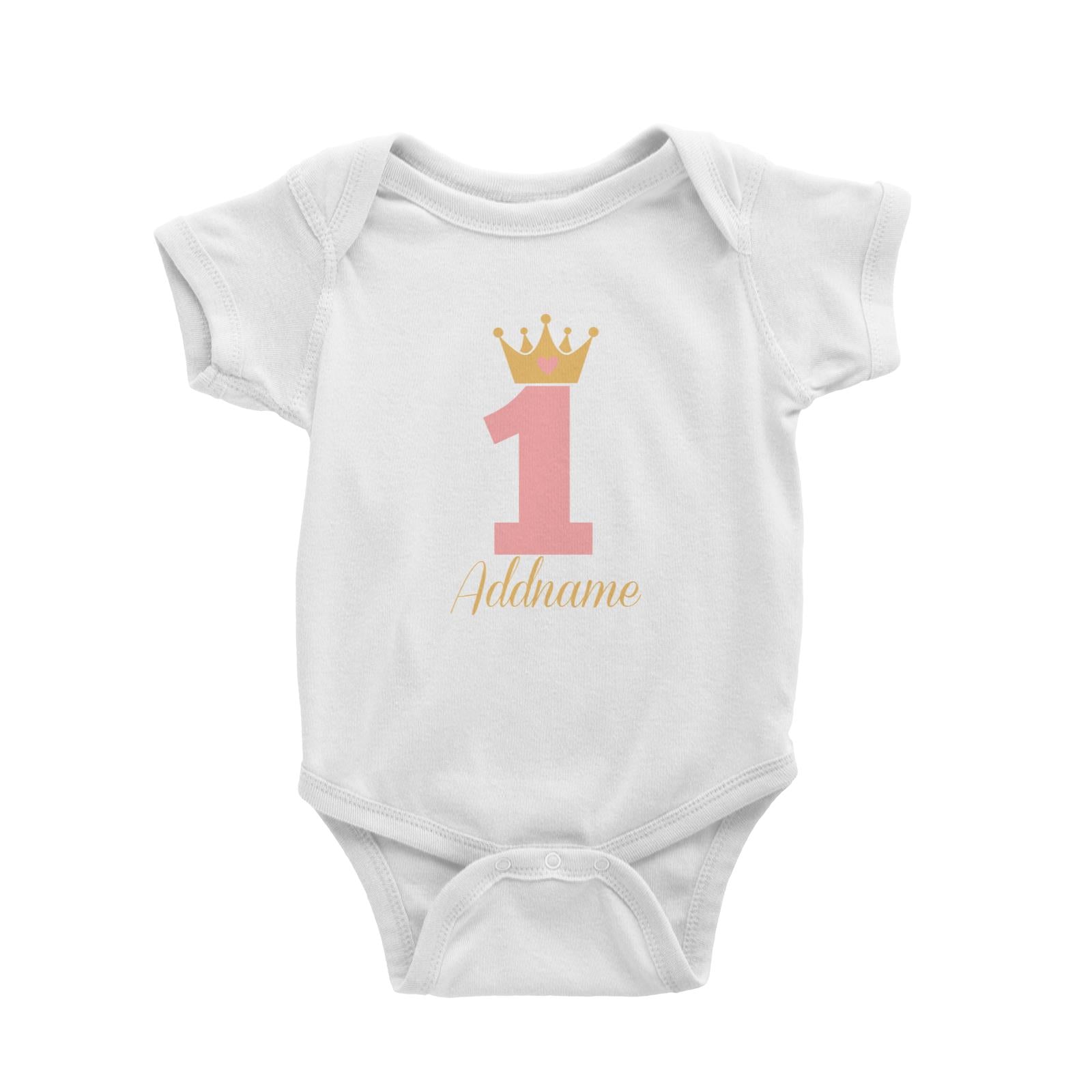 Pink Crown Birthday Theme Personalizable with Name and Number Baby Romper