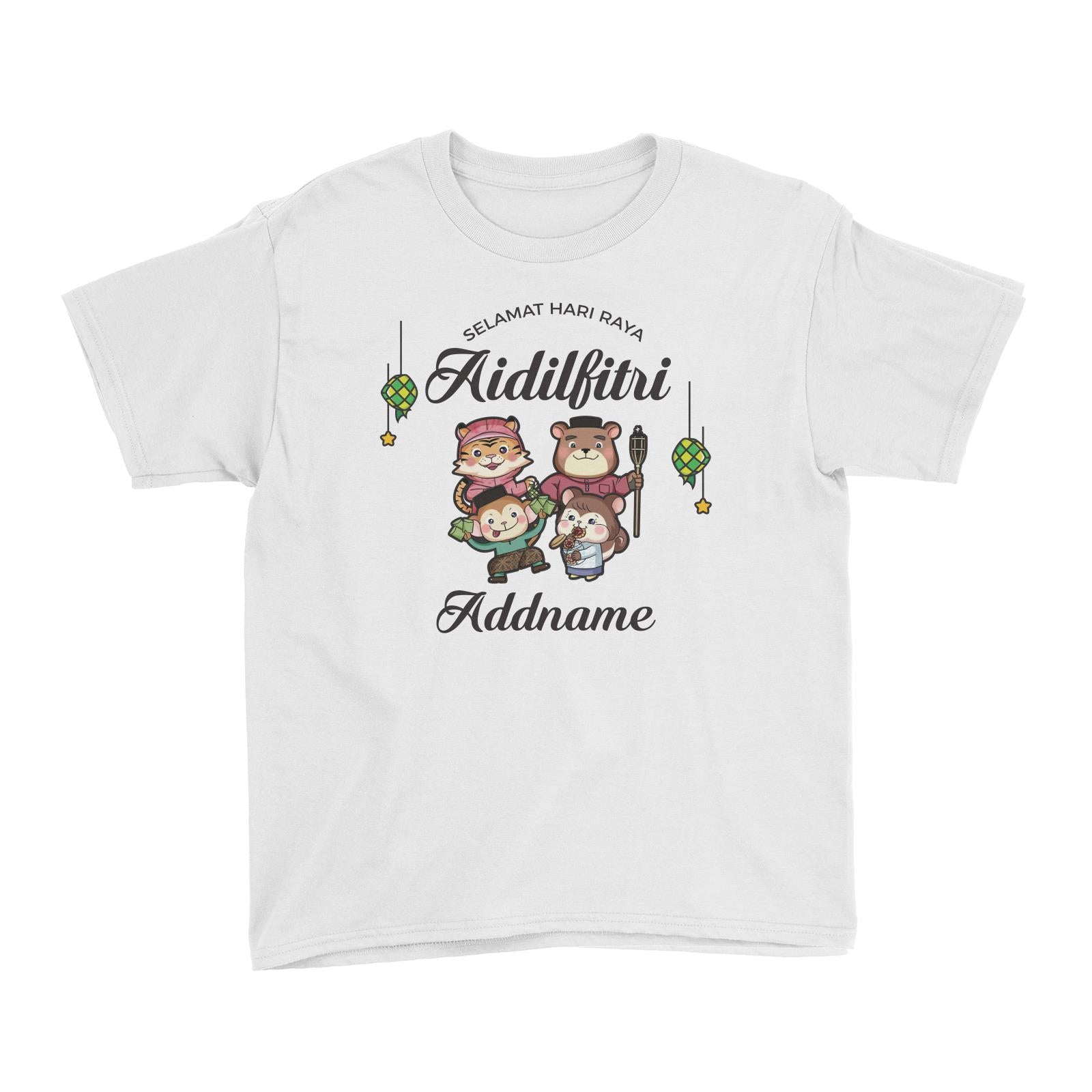 Raya Cute Animals Family Wishes Selamat Hari Raya Aidilfitri Kid's T-Shirt