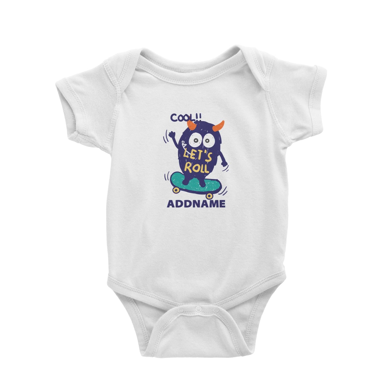 Cool Cute Monster Cool Let's Roll Monster Addname Baby Romper