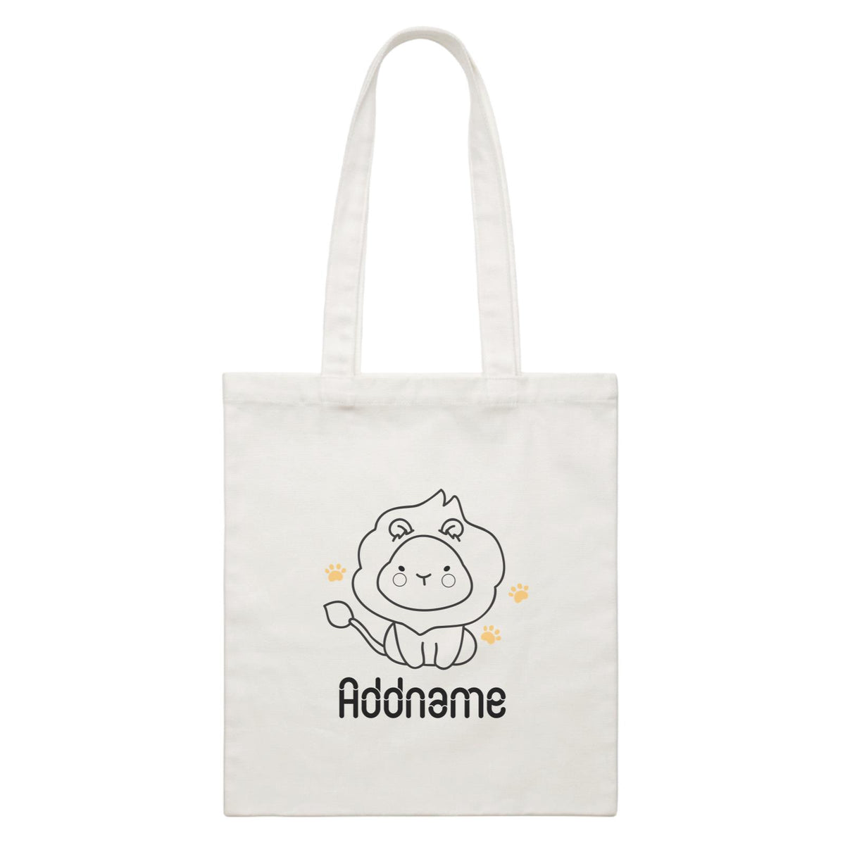 Coloring Outline Cute Hand Drawn Animals Safari Lion Addname White White Canvas Bag