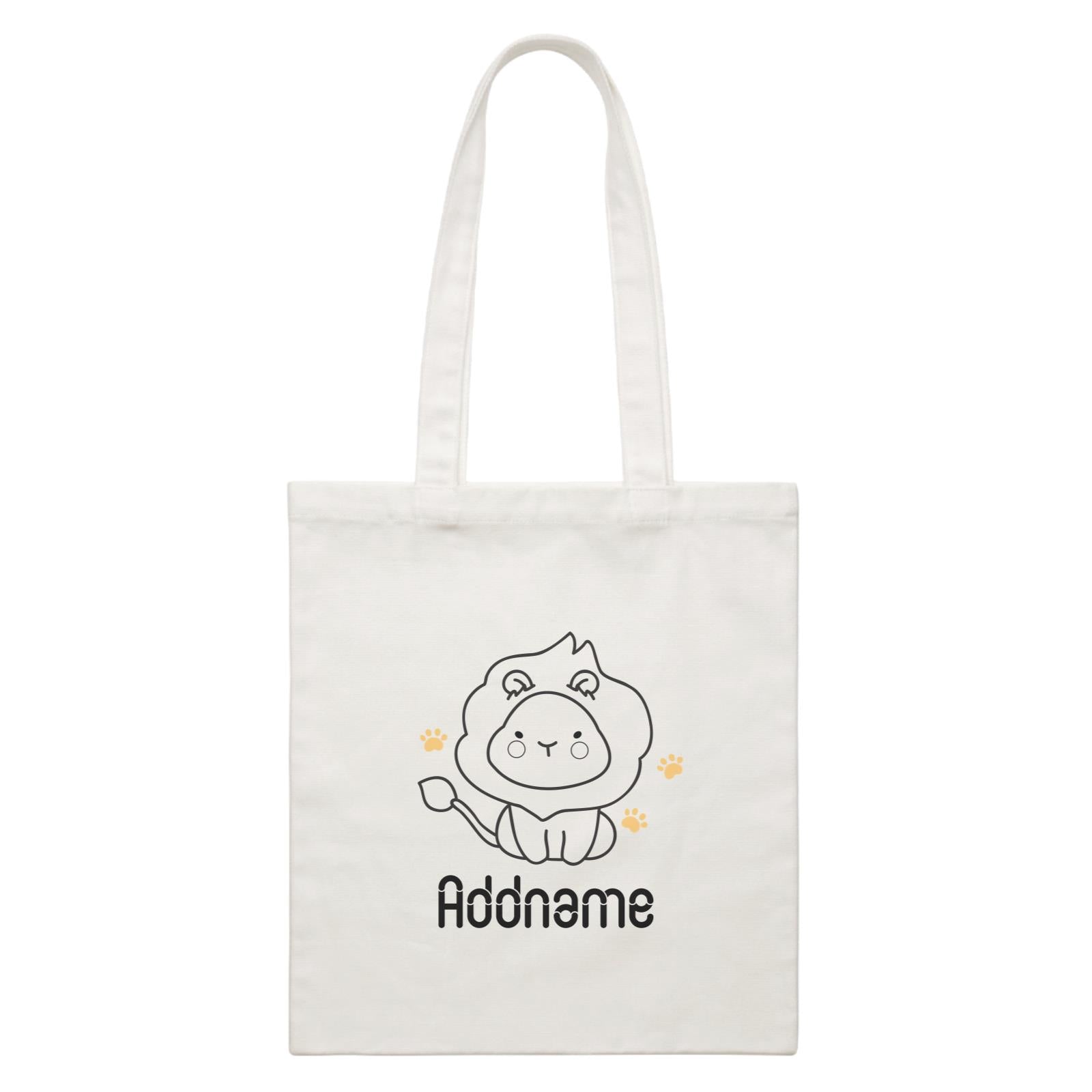 Coloring Outline Cute Hand Drawn Animals Safari Lion Addname White White Canvas Bag