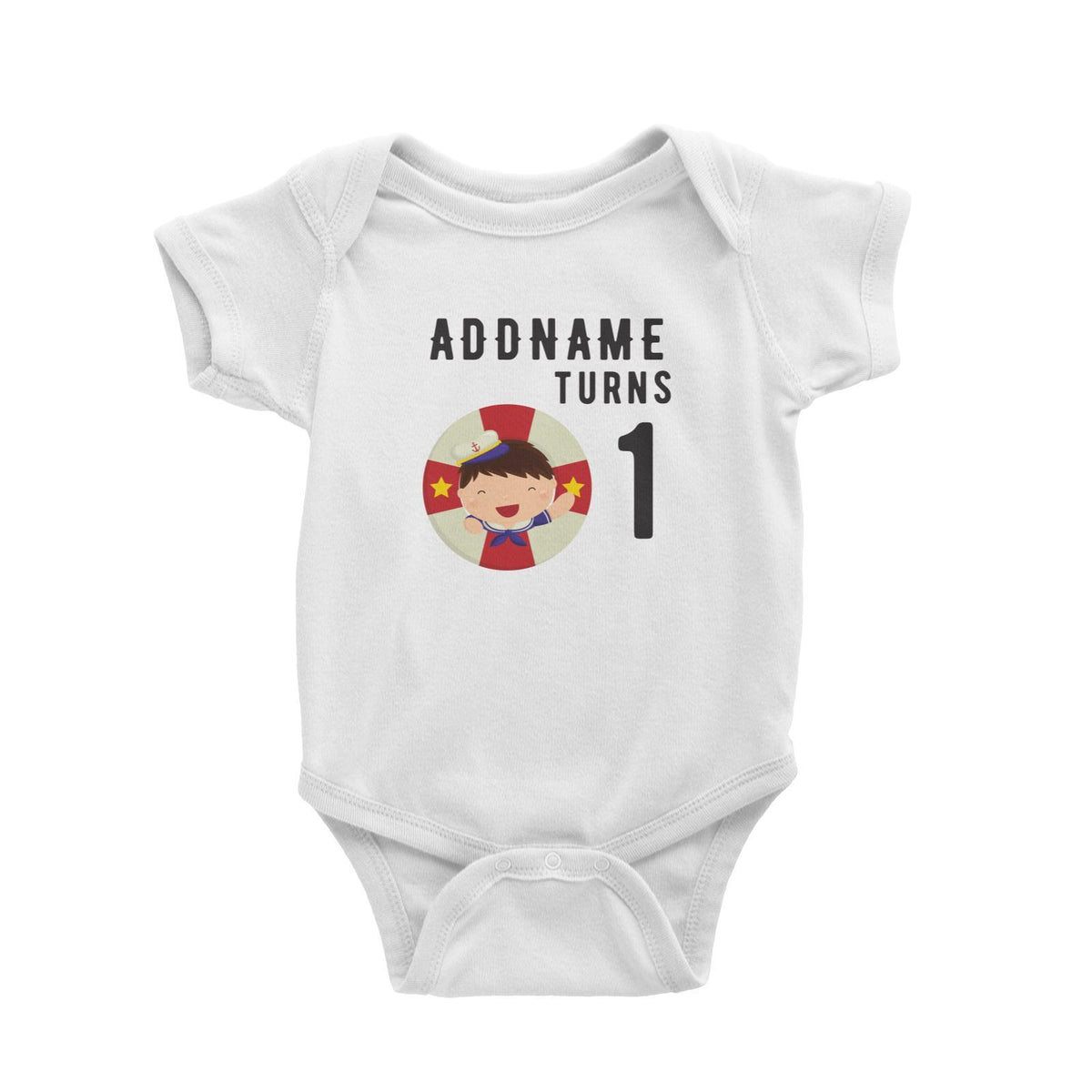 Birthday Sailor Baby Boy In Lifebuoy Addname Turns 1 Baby Romper