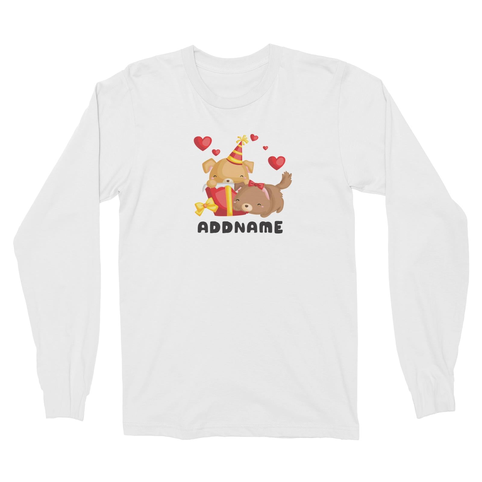 Birthday Friendly Animals Happy Two Dogs Open Present Addname Long Sleeve Unisex T-Shirt