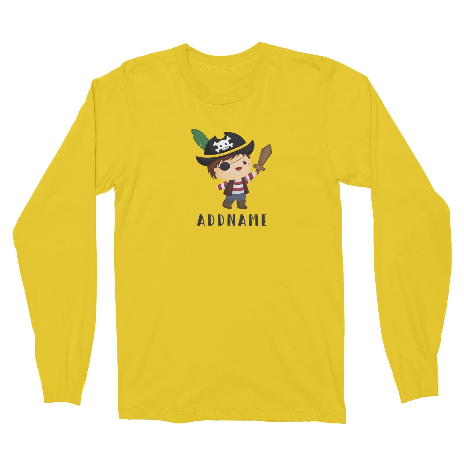 Birthday Pirate Captain Boy Playing Wodden Sword Addname Long Sleeve Unisex T-Shirt