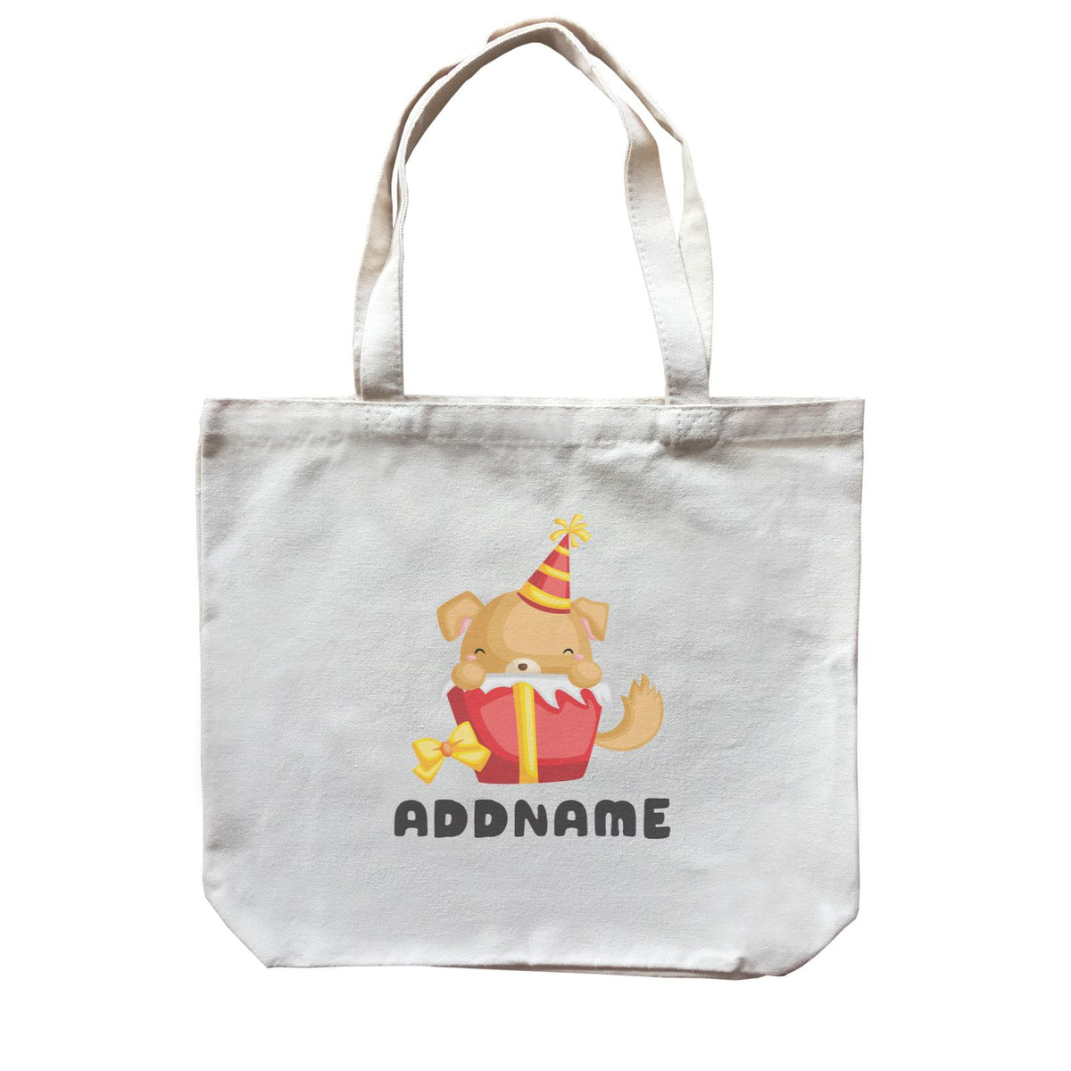 Birthday Friendly Animals Happy Dog Inside Present Box Addname Canvas Bag