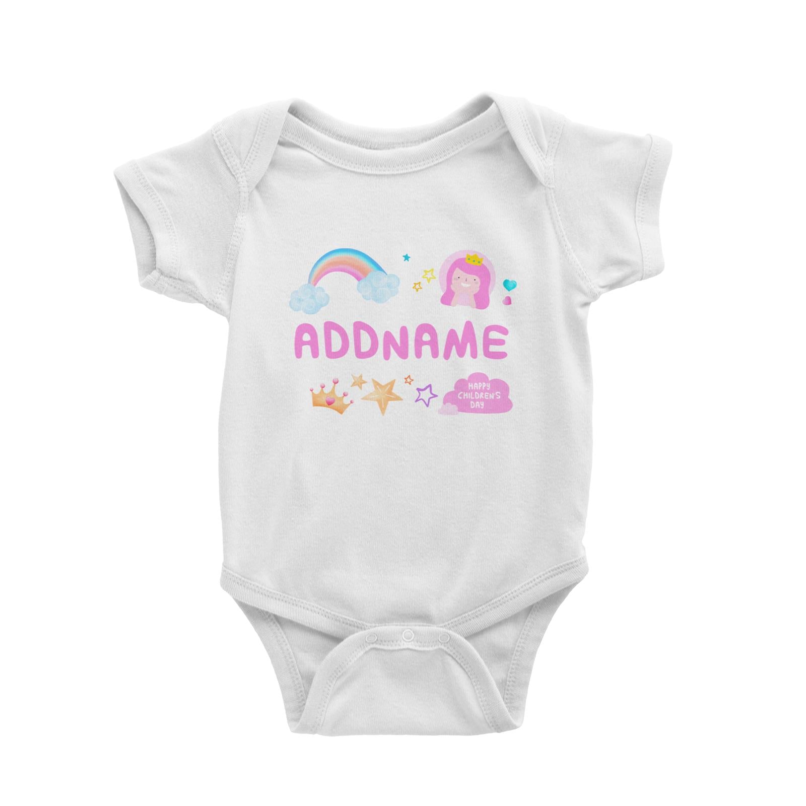 Children's Day Gift Series Cute Pink Girl Princess Rainbow Addname Baby Romper