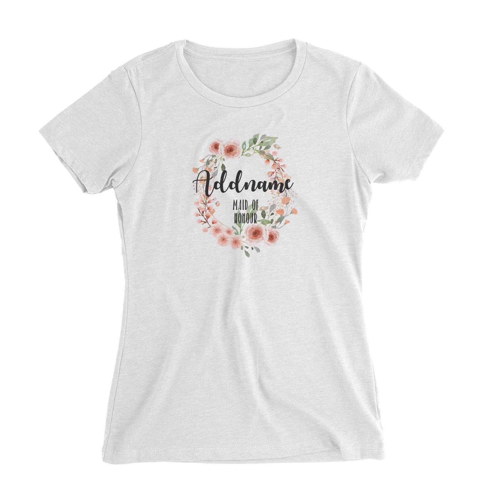 Bridesmaid Floral Sweet 2 Watercolour Flower Wreath Maid Of Honour Addname Women Slim Fit T-Shirt