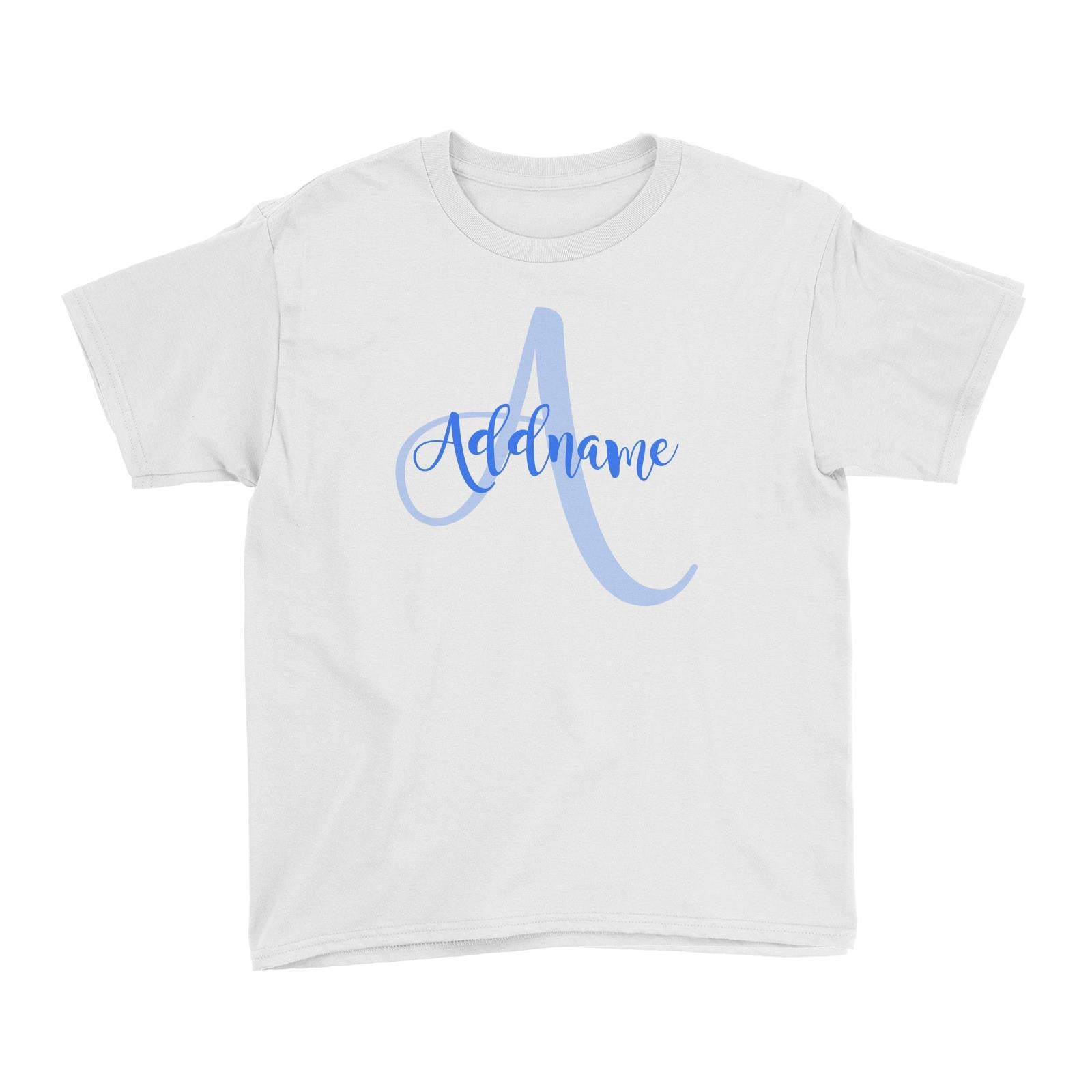 Modern Calligraphy Add Initial and Add Name in Blue Kid's T-Shirt