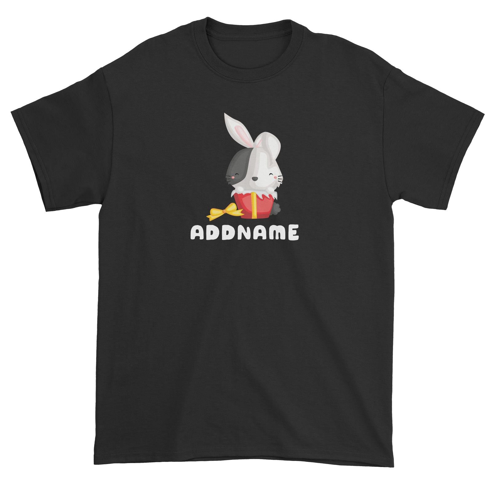 Birthday Friendly Animals Happy Rabbit Inside Present Box Addname Unisex T-Shirt