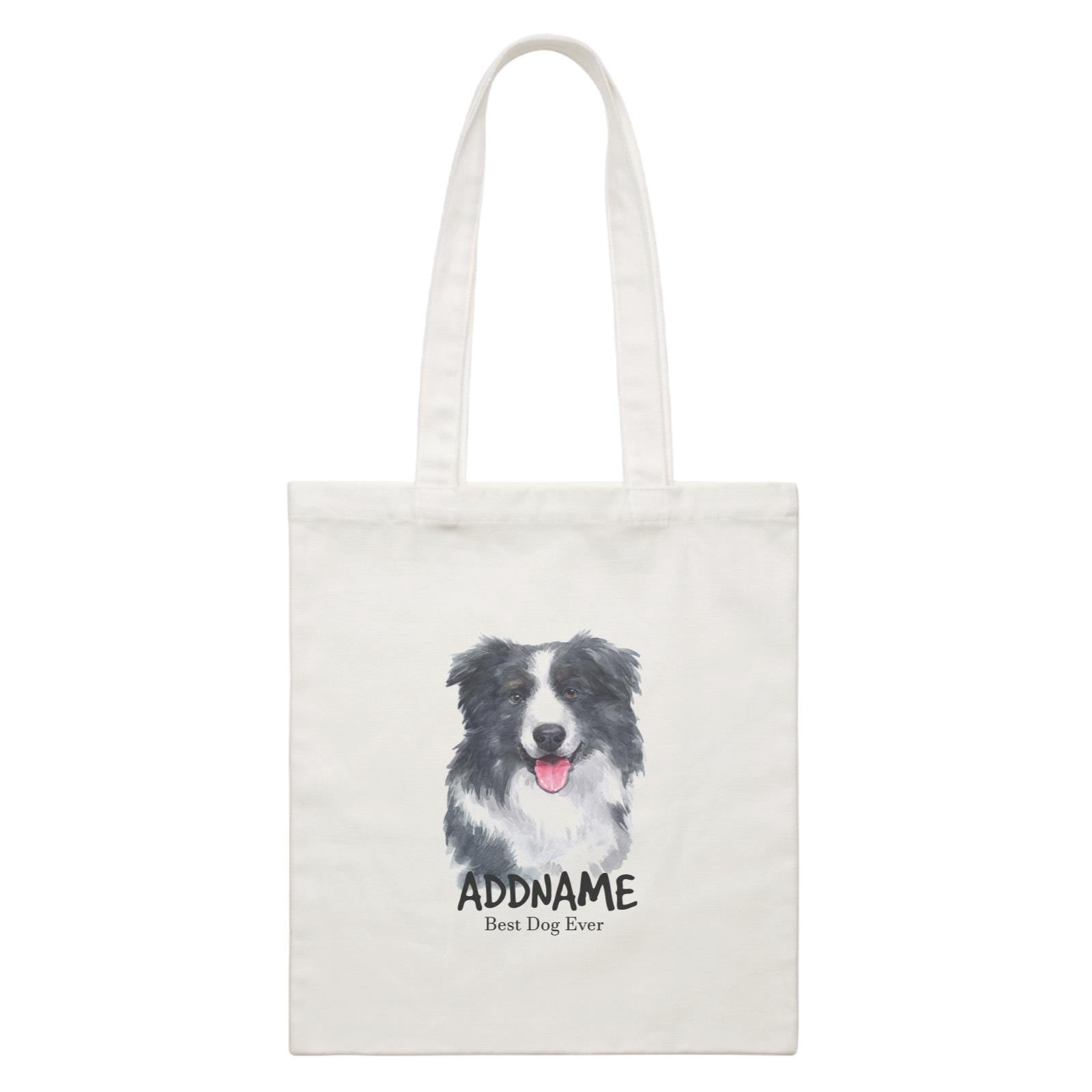 Watercolor Dog Border Collie Smile Best Dog Ever Addname White Canvas Bag